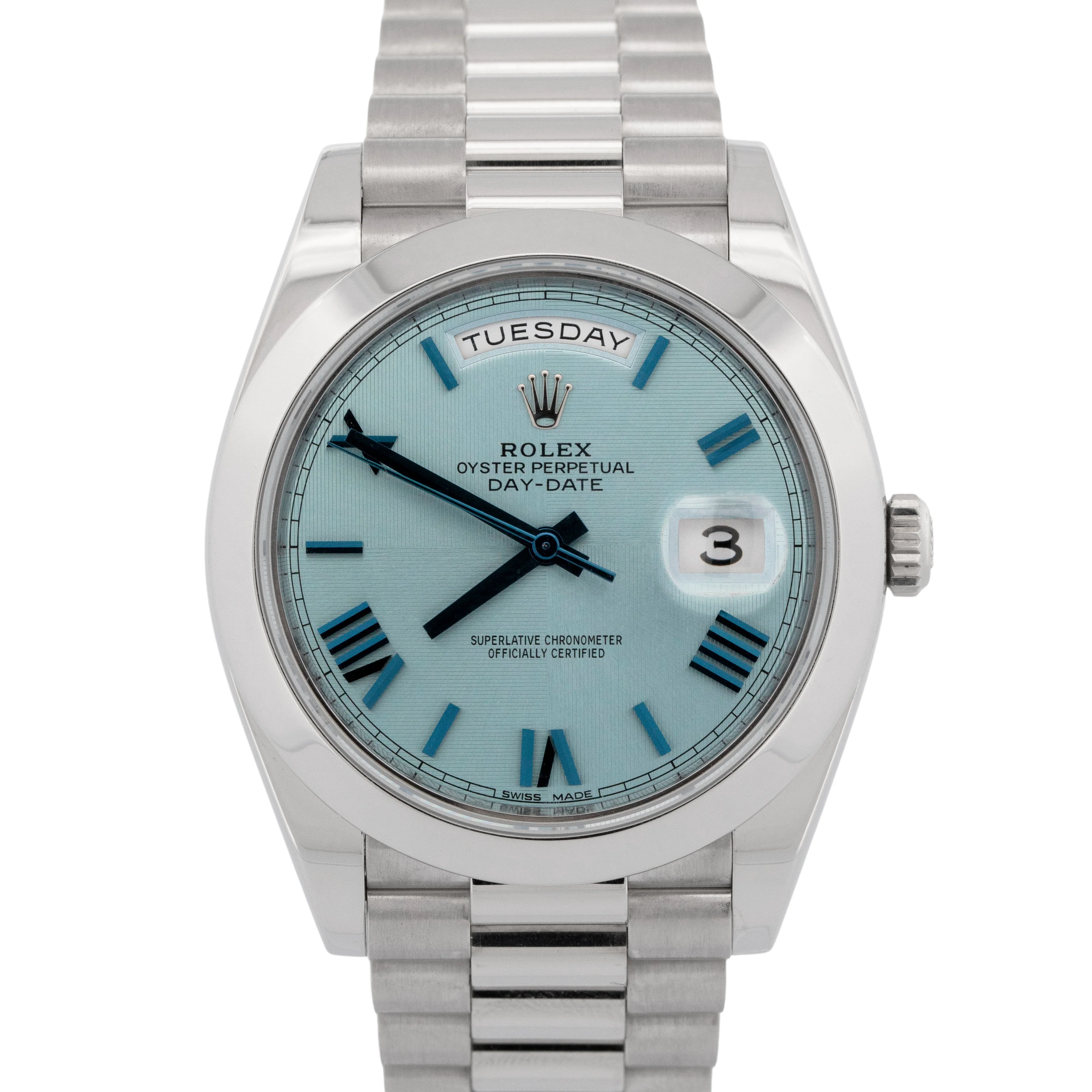 PAPERS Rolex Day-Date President 40mm Platinum Blue Quadrant Glacier 228206 BOX
