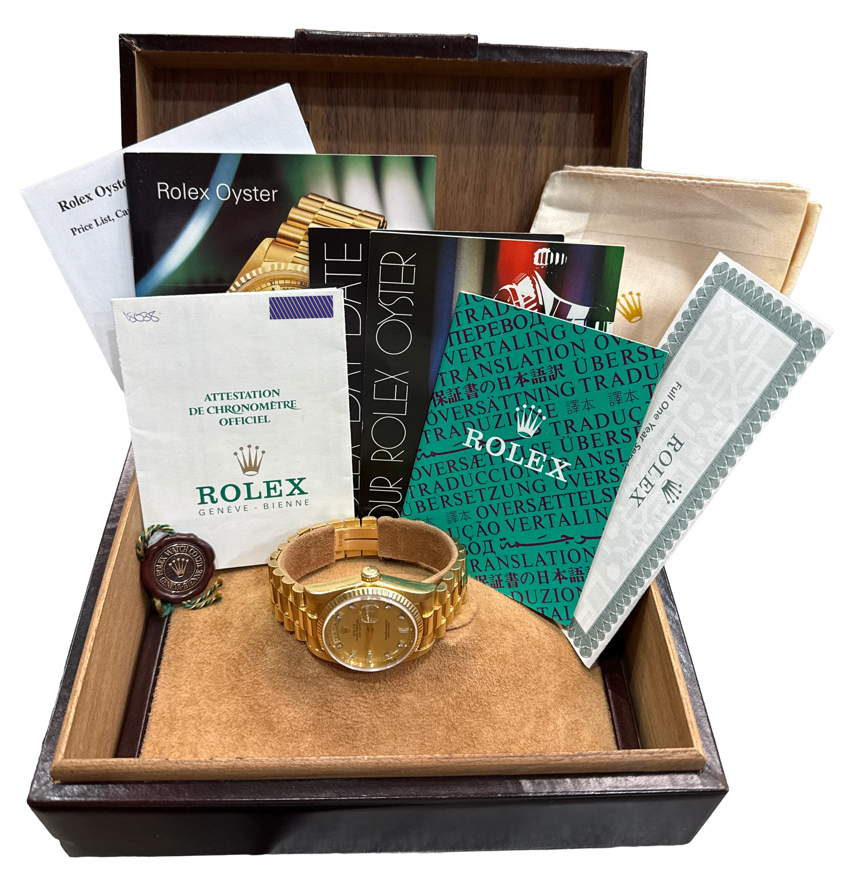 PAPERS Rolex Day-Date President FACTORY CHAMPAGNE DIAMOND 18K RSC 36mm 18038 BOX - Image 2