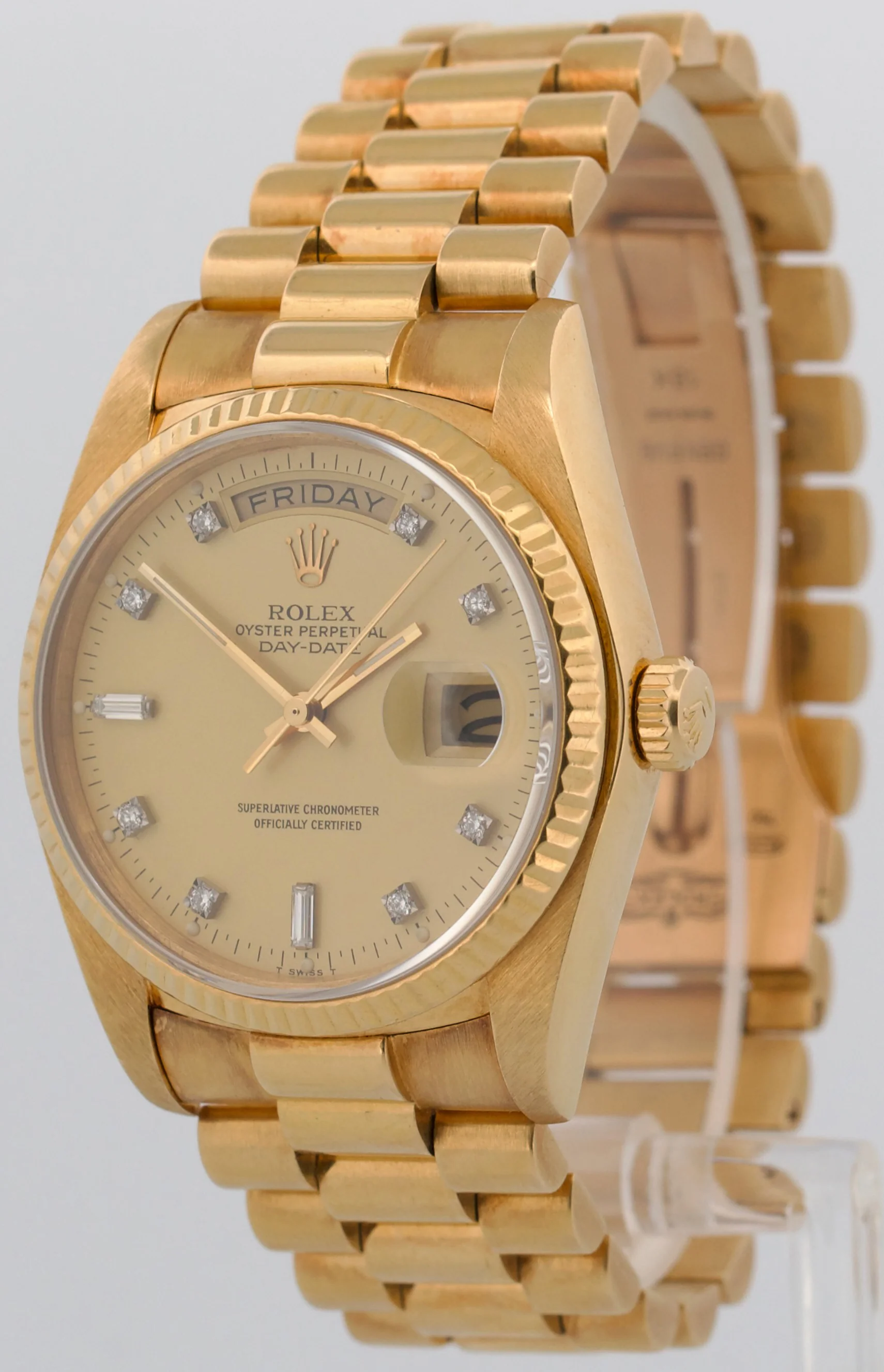 PAPERS Rolex Day-Date President FACTORY CHAMPAGNE DIAMOND 18K RSC 36mm 18038 BOX - Image 3