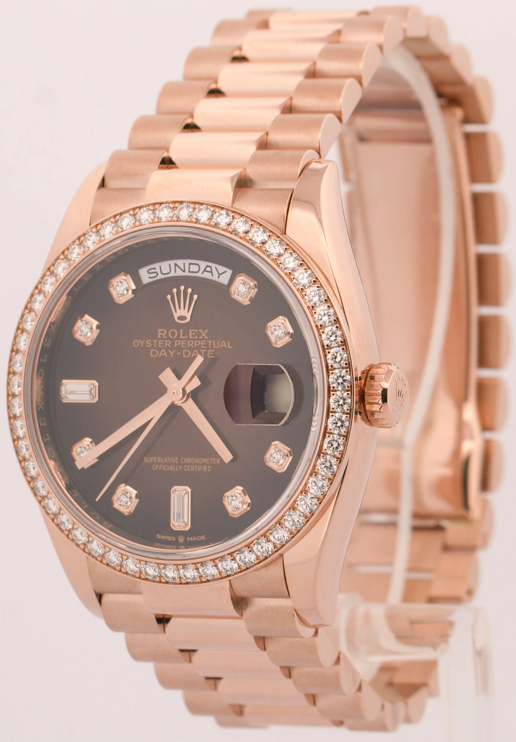 PAPERS Rolex Day-Date President OMBRE CHOCOLATE DIAMOND 36mm 18K 128345RBR BOX - Image 3