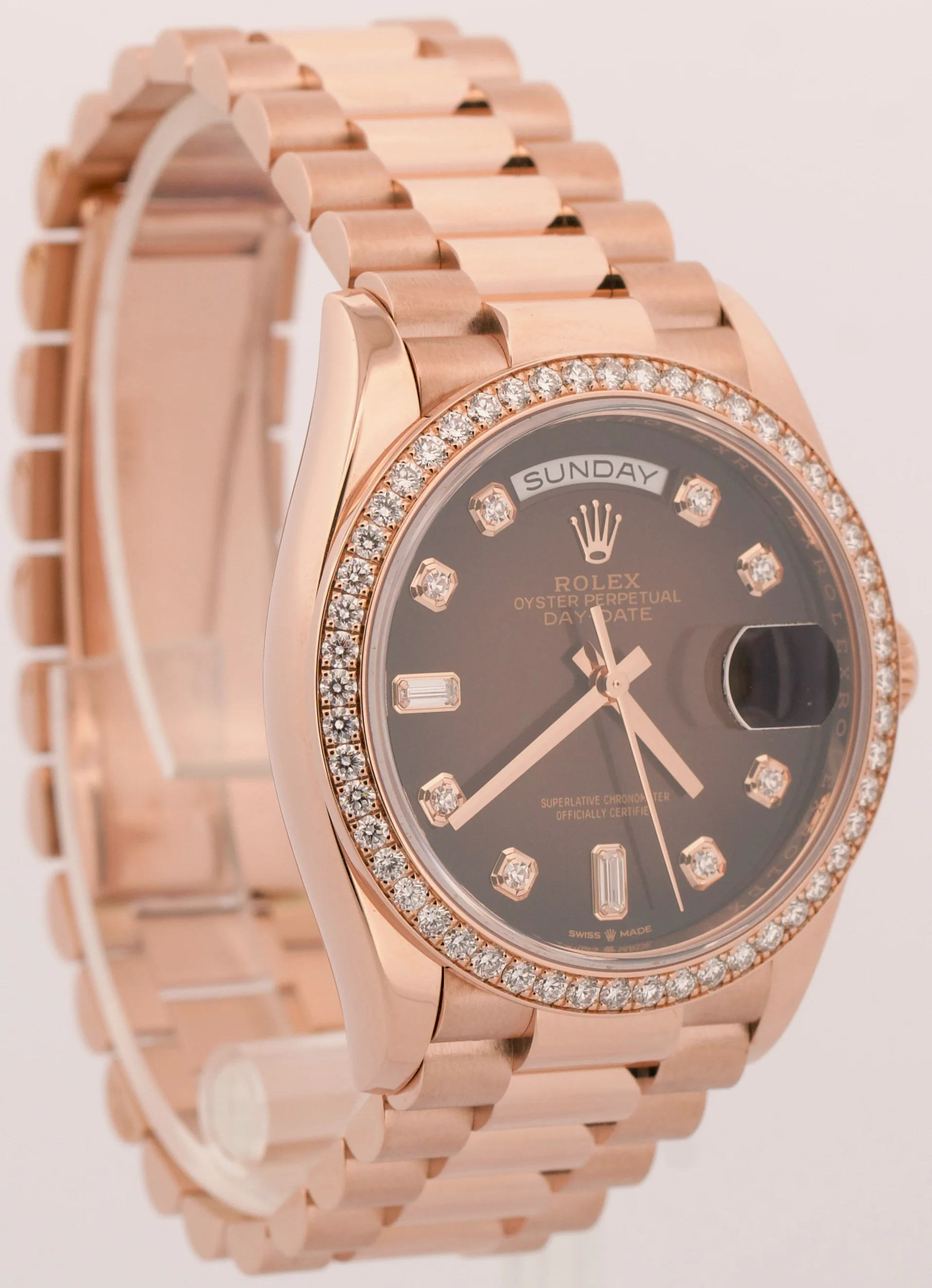 PAPERS Rolex Day-Date President OMBRE CHOCOLATE DIAMOND 36mm 18K 128345RBR BOX - Image 4