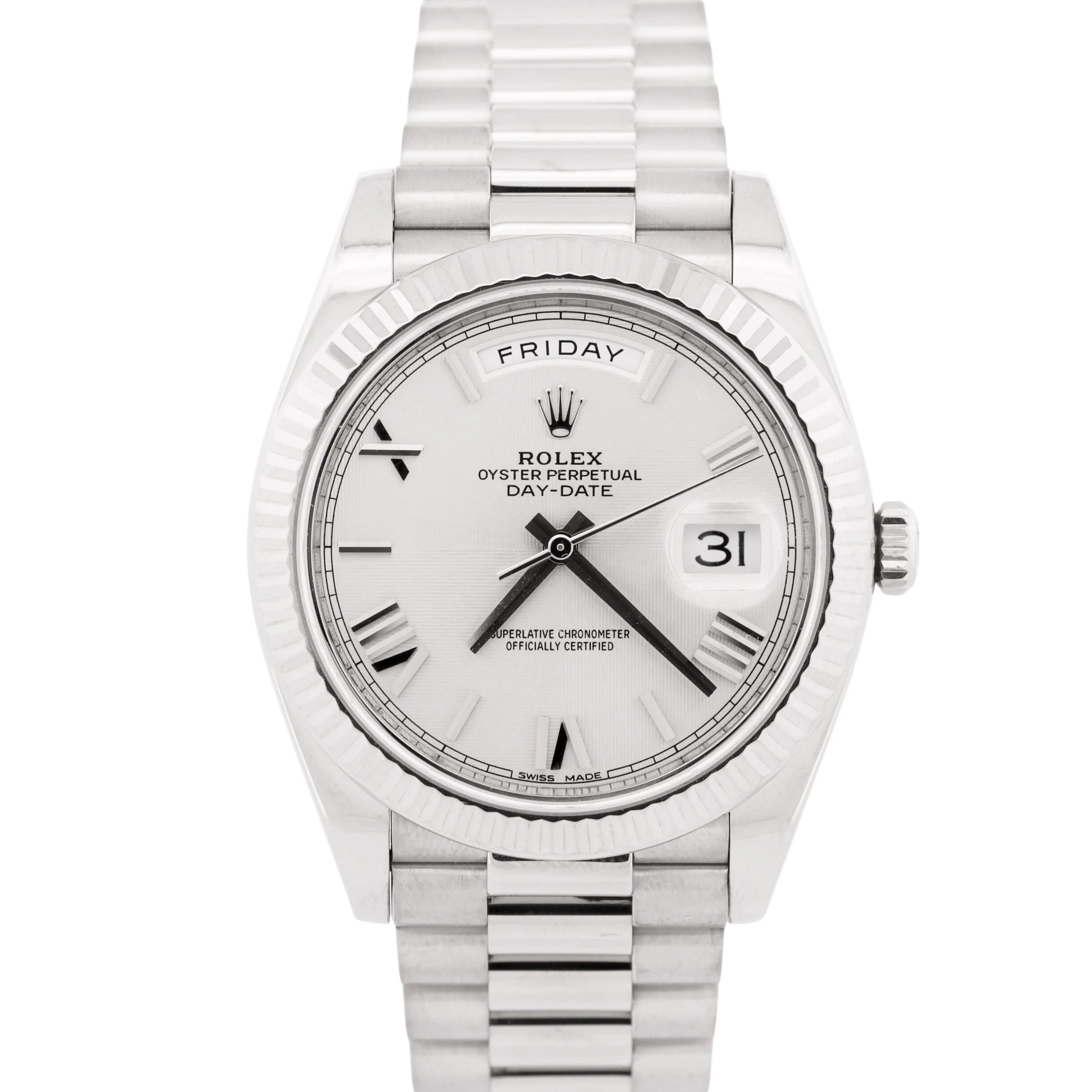 PAPERS Rolex Day-Date President SILVER QUADRANT ROMAN 18K Gold 40mm 228239 BOX