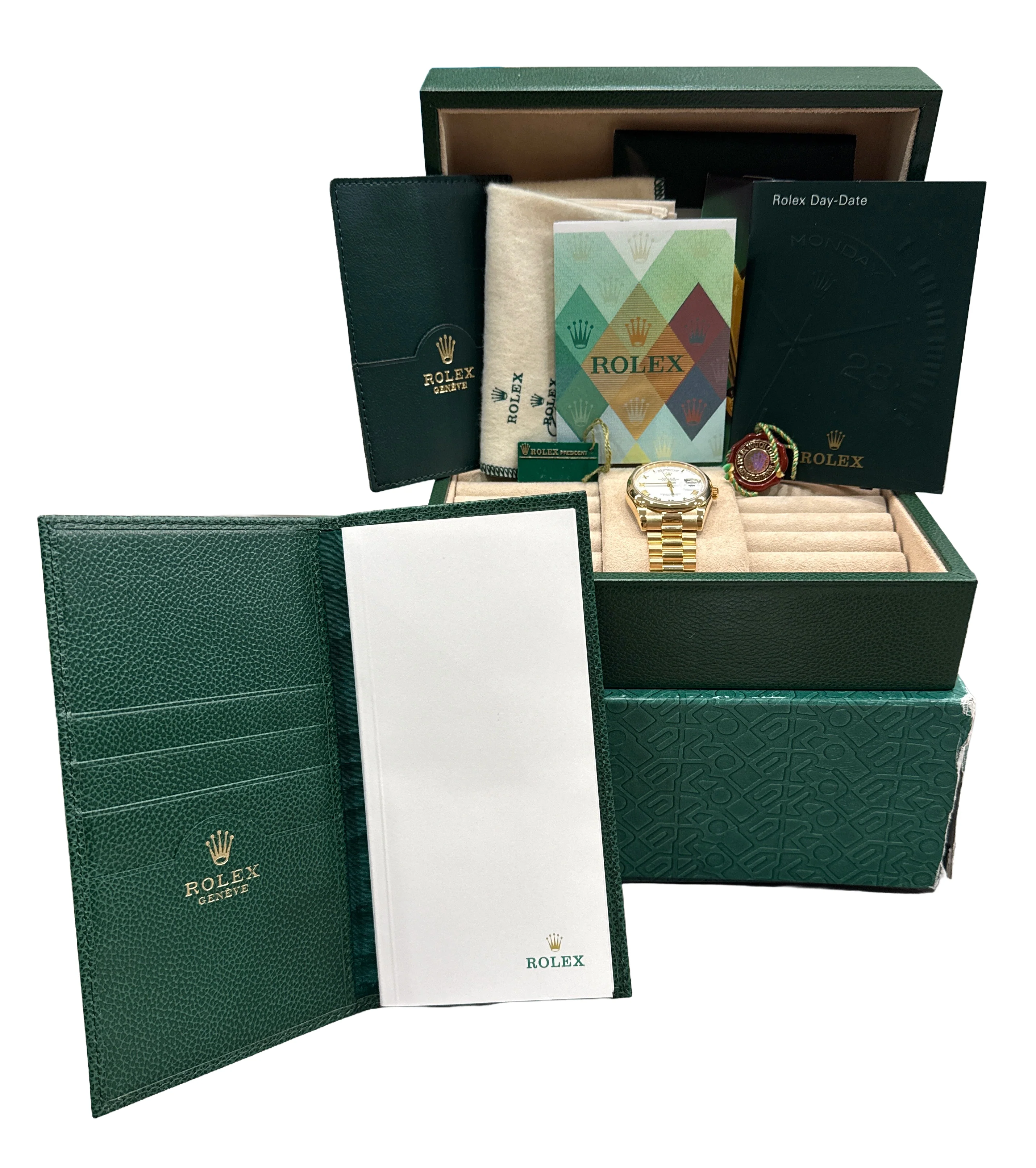 PAPERS Rolex Day-Date President WHITE ROMAN 18K Yellow Gold 36mm 118208 BOX - Image 2