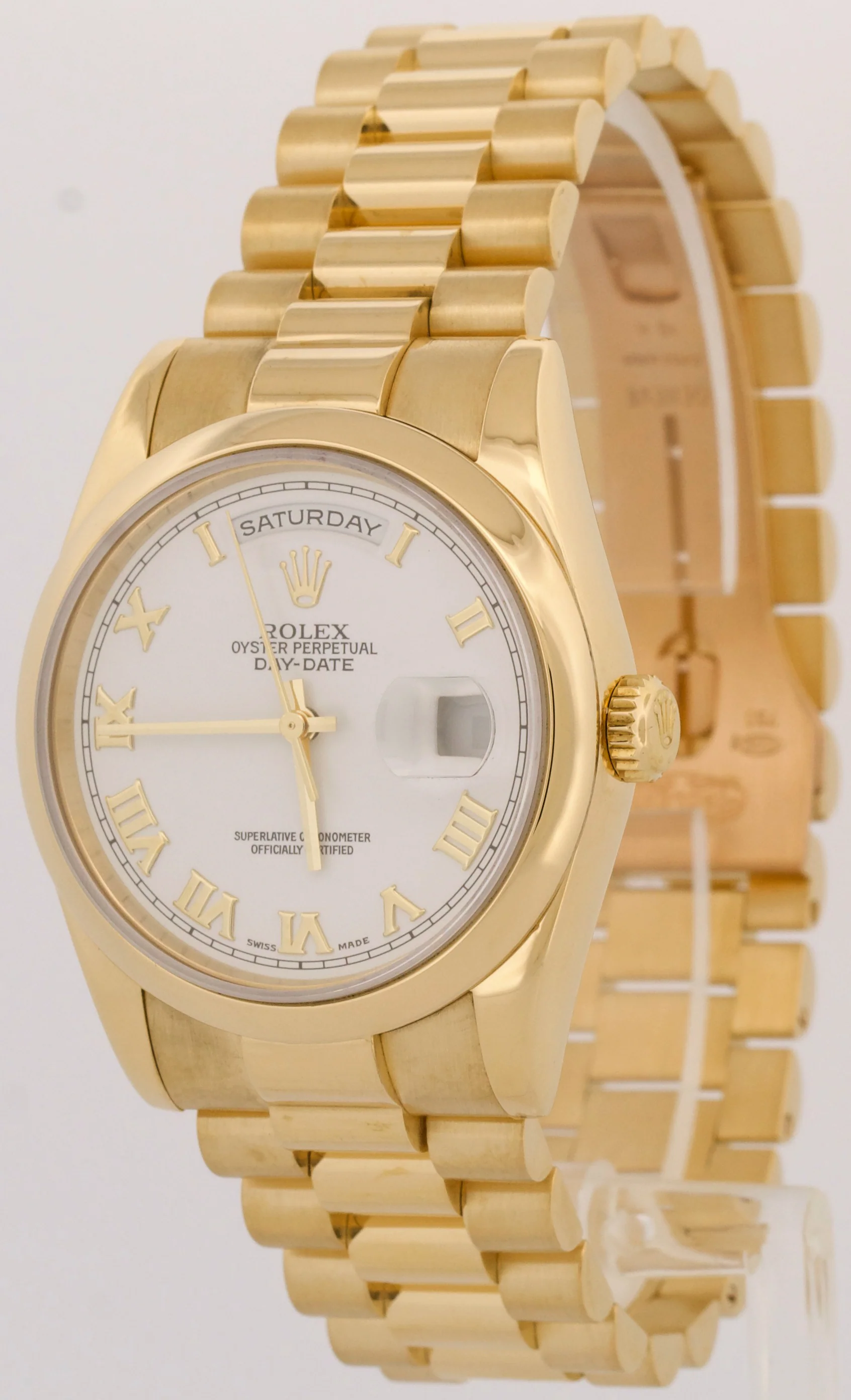 PAPERS Rolex Day-Date President WHITE ROMAN 18K Yellow Gold 36mm 118208 BOX - Image 3