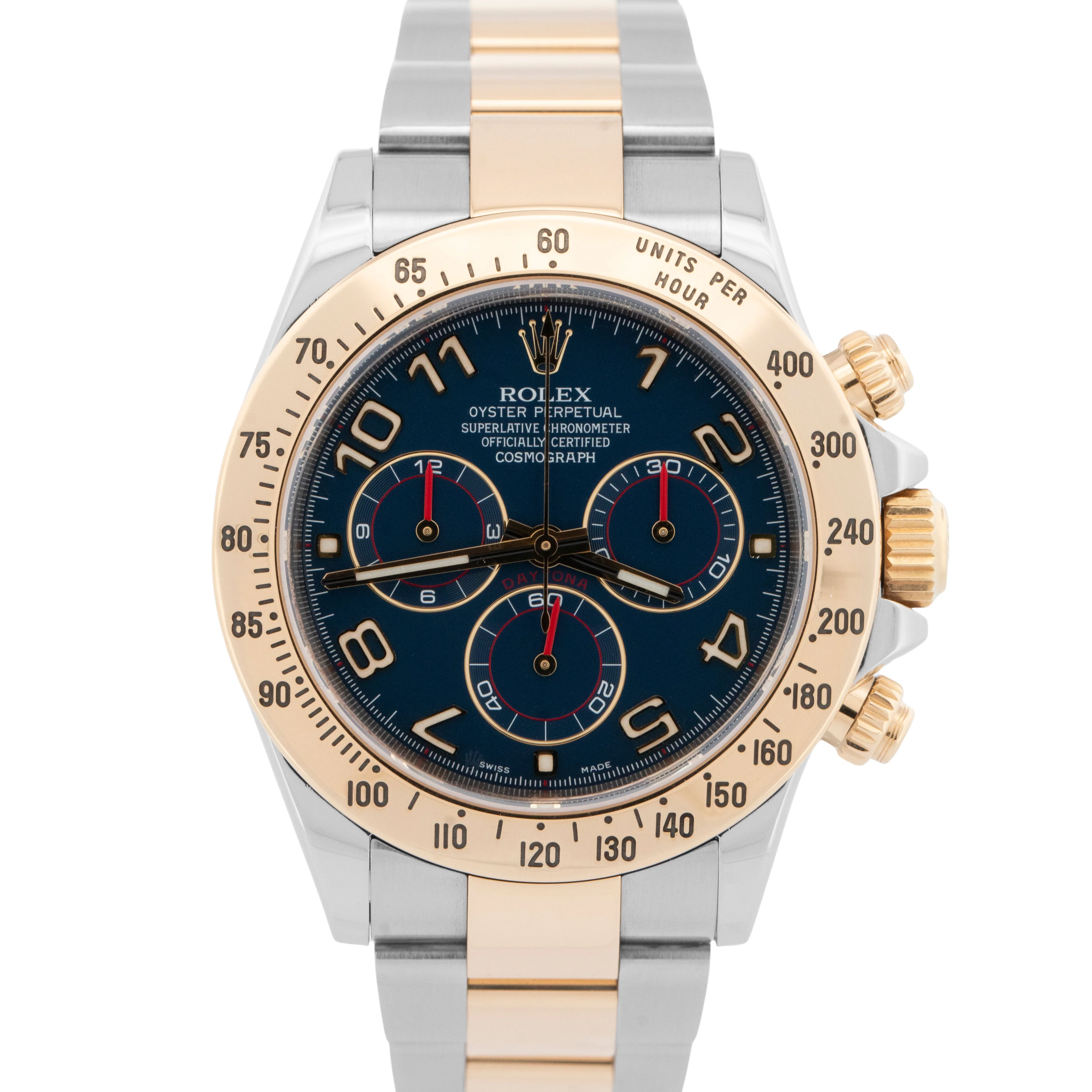 PAPERS Rolex Daytona Cosmograph BLUE RACING 18K Yellow Gold Two-Tone 116523 BOX