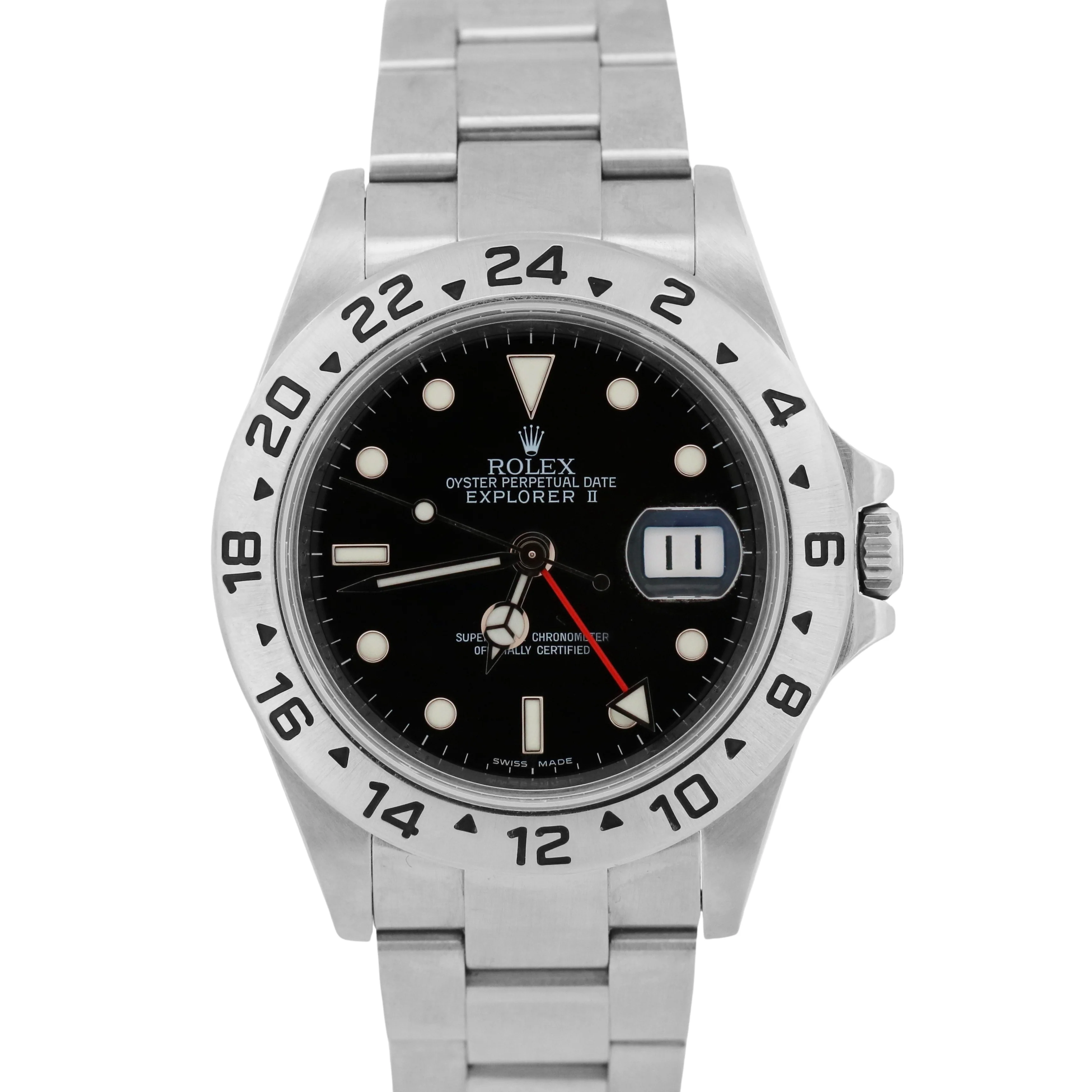 2011 CARD Rolex Explorer II 40mm BLACK 3186 NO-HOLES Rehaut Watch 16570 BOX
