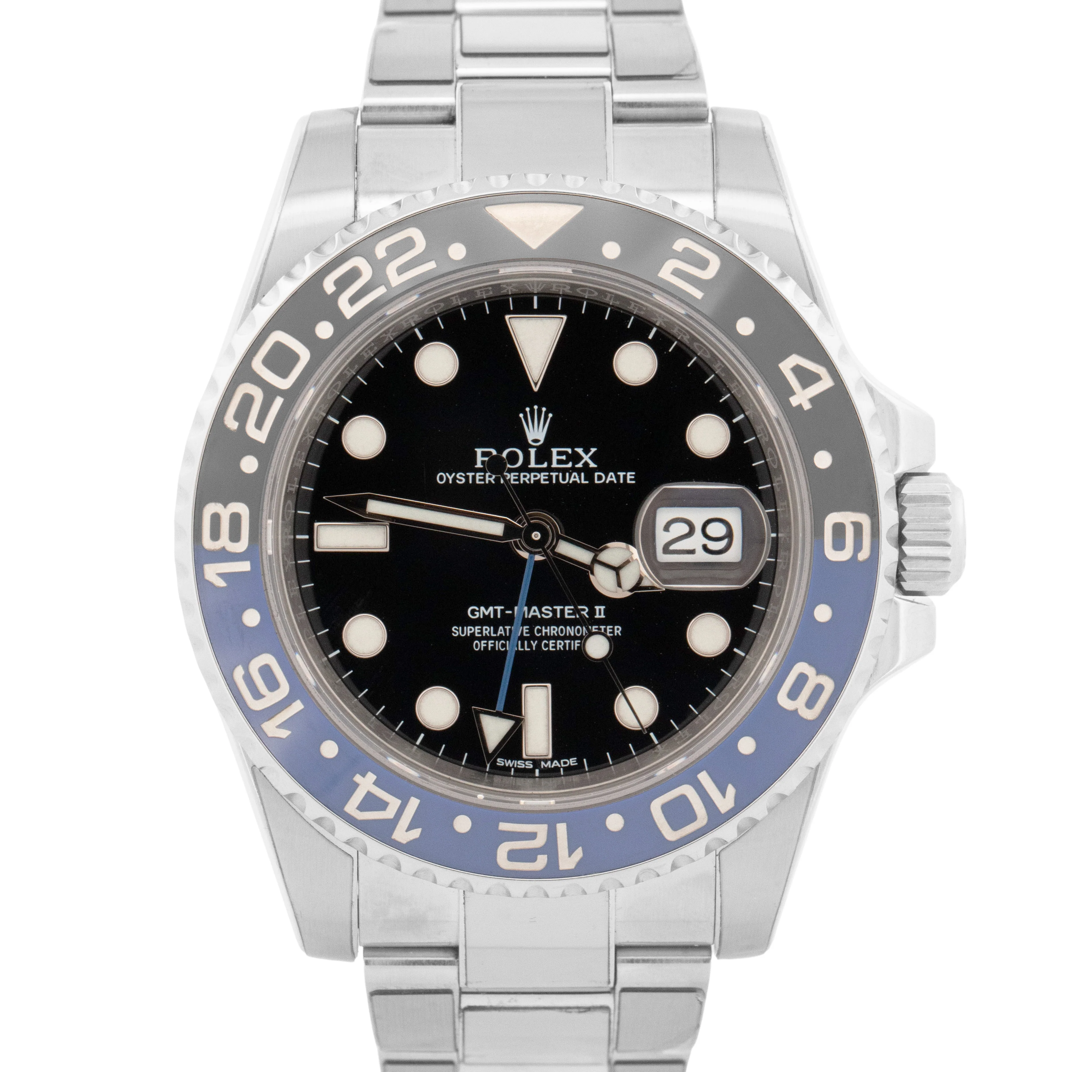 PAPERS Rolex GMT-Master II BATMAN Blue Black Steel Ceramic 40mm 116710 BLNR BOX