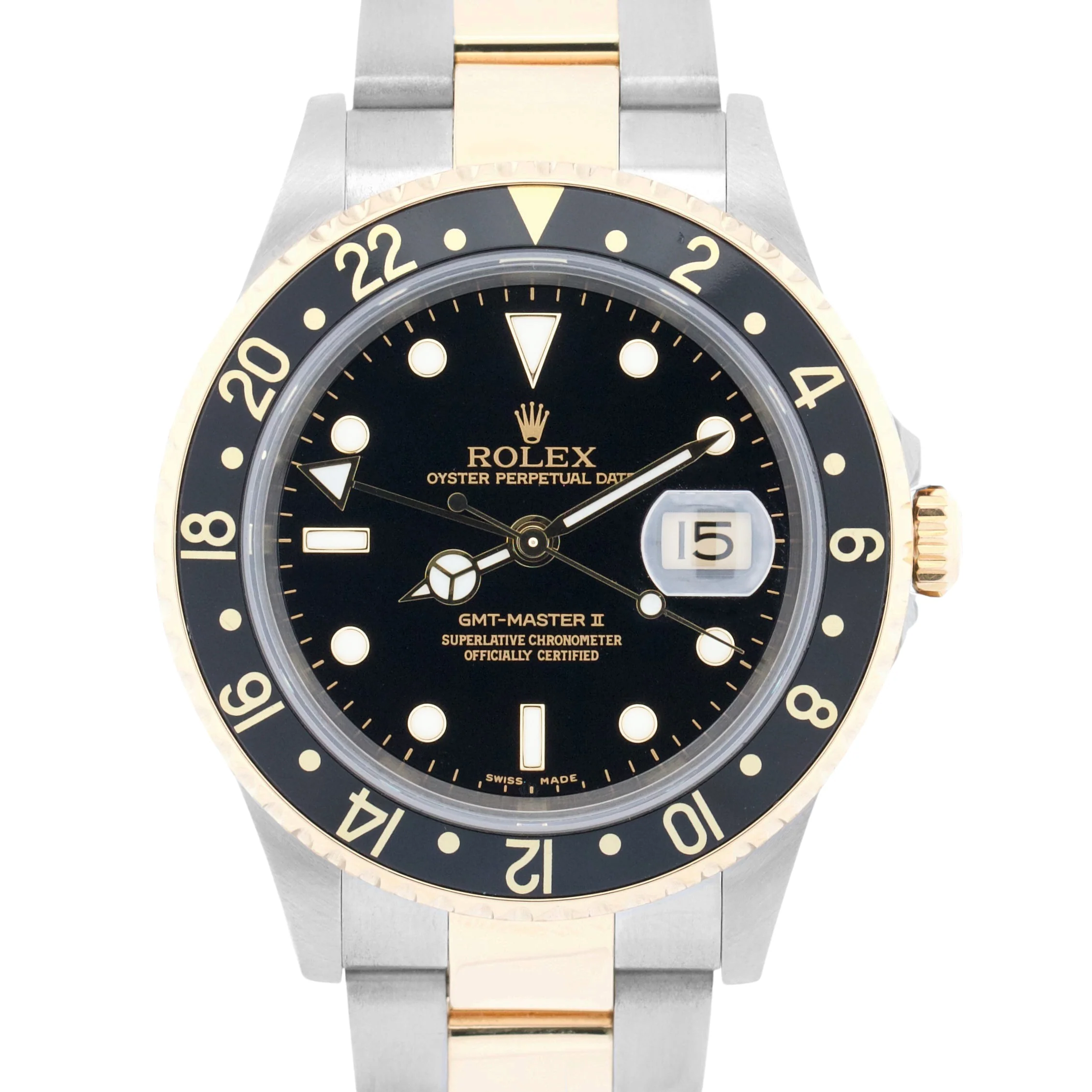 PAPERS Rolex GMT-Master II BLACK 18K Gold Two Tone OYSTER 40mm 16713 Watch BOX