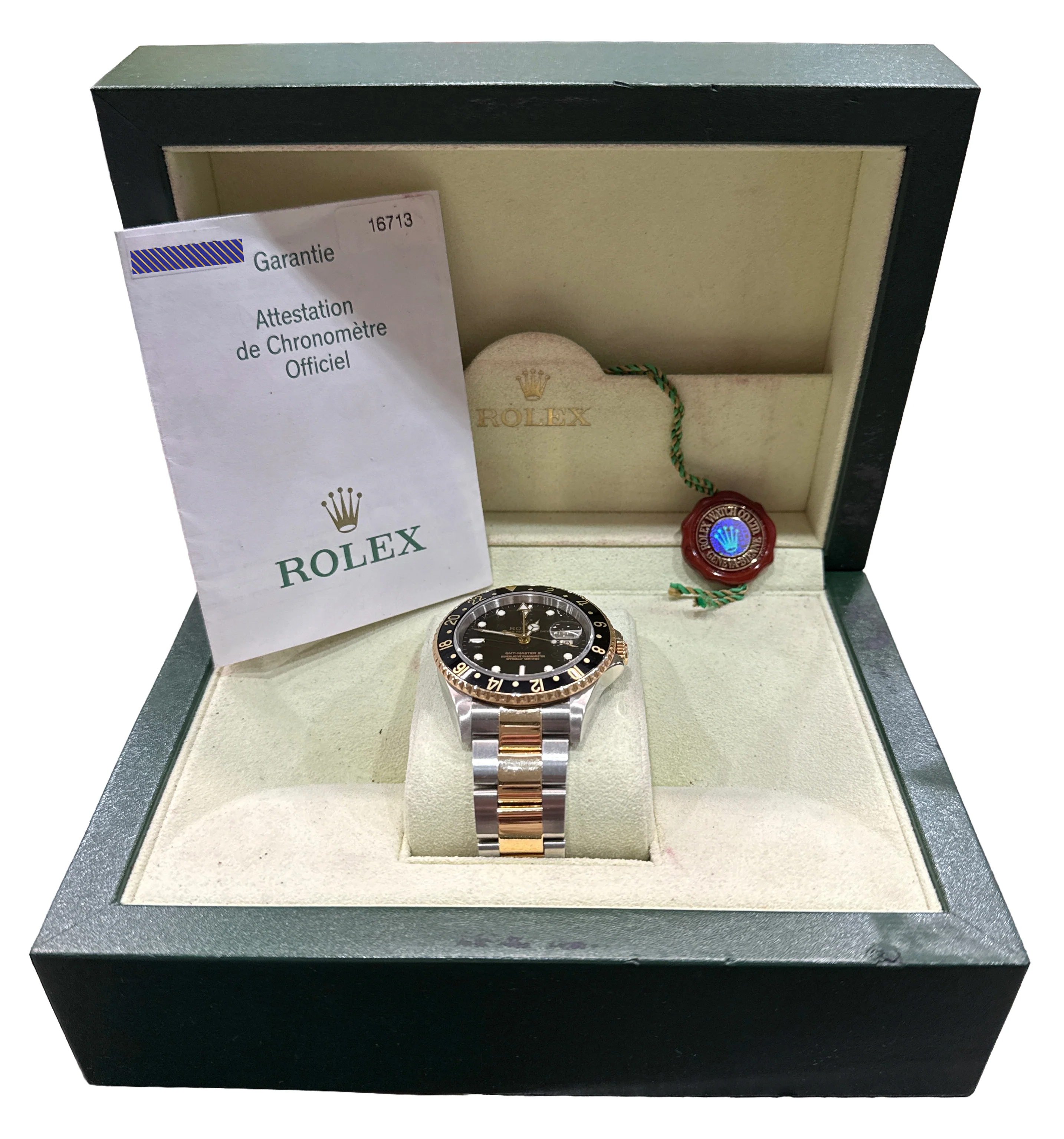 PAPERS Rolex GMT-Master II BLACK 18K Gold Two Tone OYSTER 40mm 16713 Watch BOX - Image 2