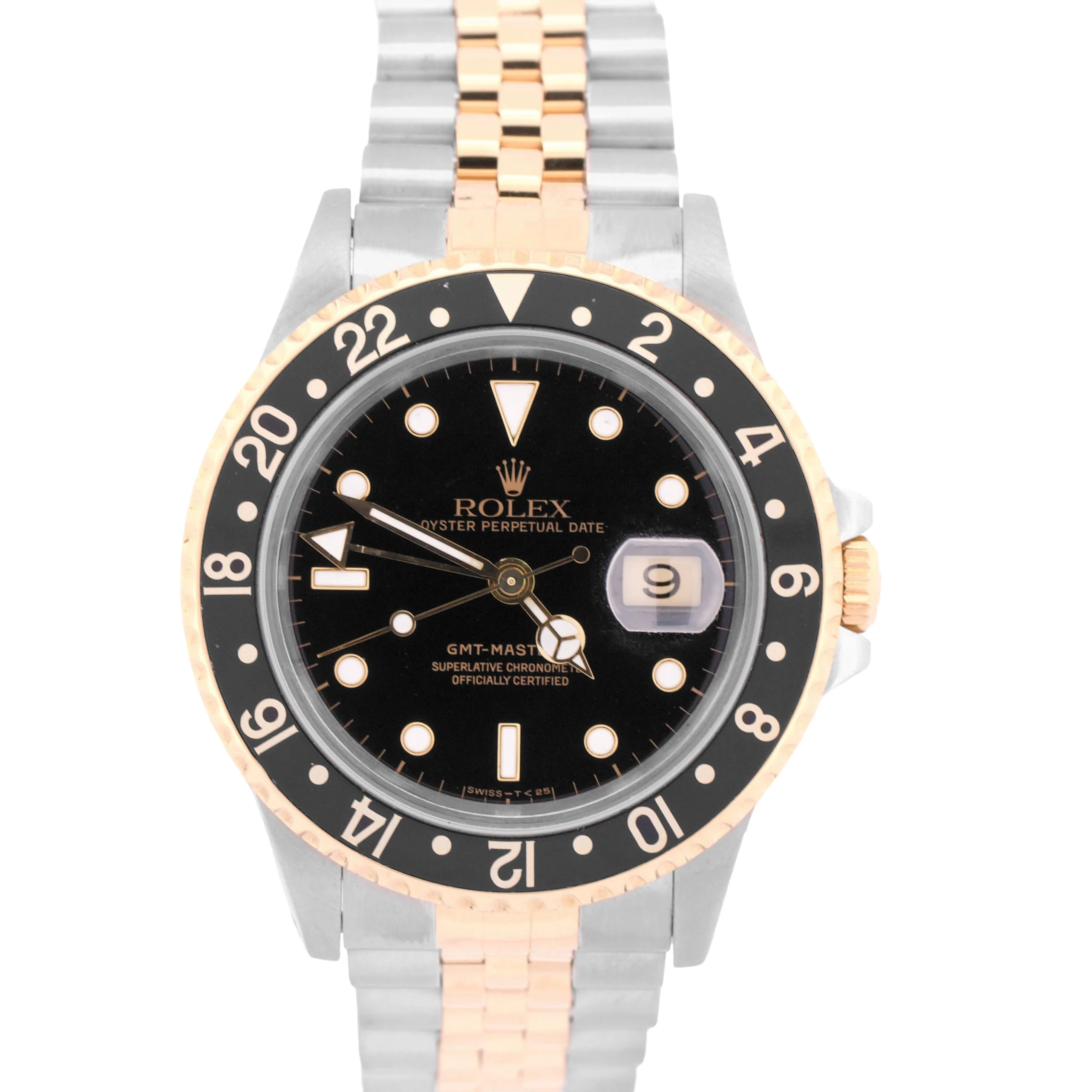 PAPERS Rolex GMT-Master II BLACK 18K Yellow Gold Steel JUBILEE 40mm 16713 BOX