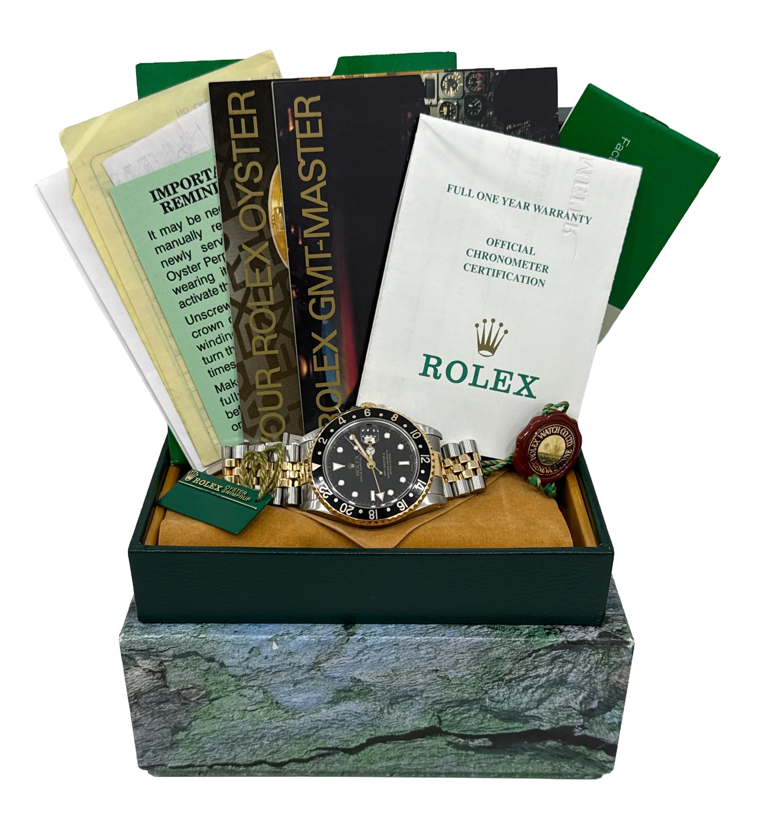 PAPERS Rolex GMT-Master II BLACK 18K Yellow Gold Steel JUBILEE 40mm 16713 BOX - Image 2