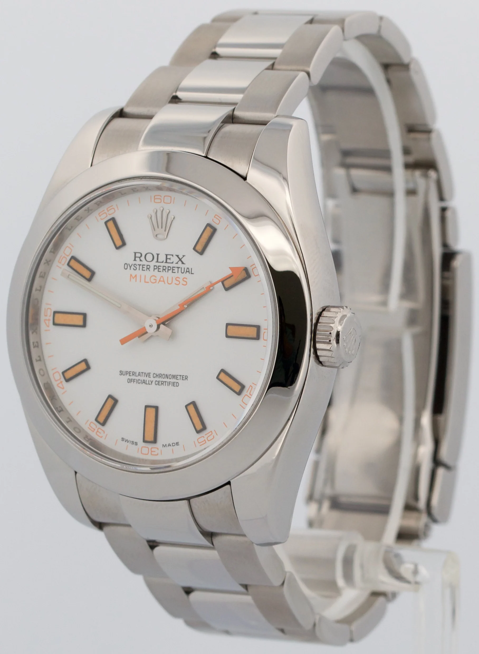 PAPERS Rolex Milgauss WHITE Orange Stainless Steel Oyster 40mm Watch 116400 BOX - Image 4
