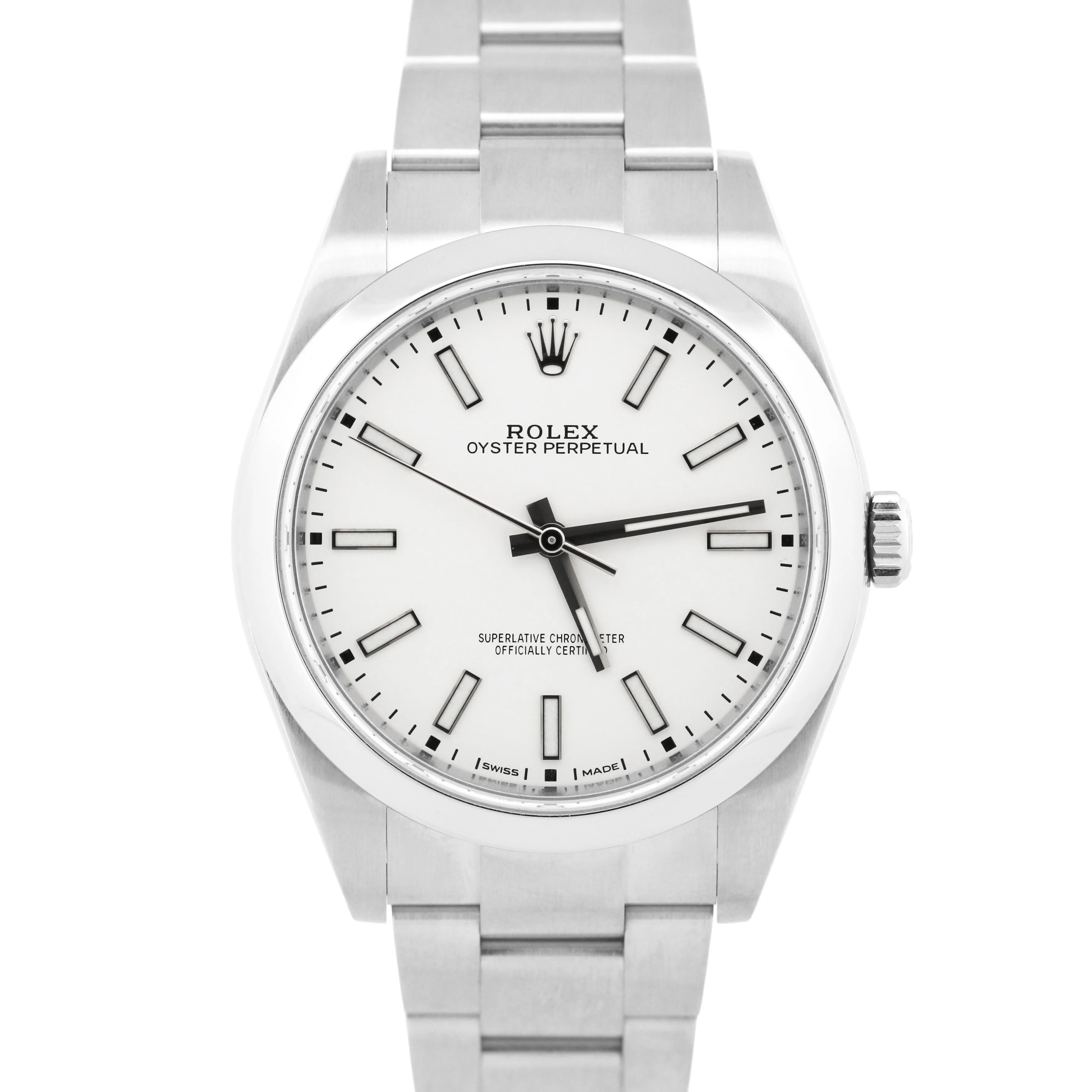 PAPERS Rolex Oyster Perpetual 39mm WHITE Stainless Steel Oyster 114300 Watch BOX