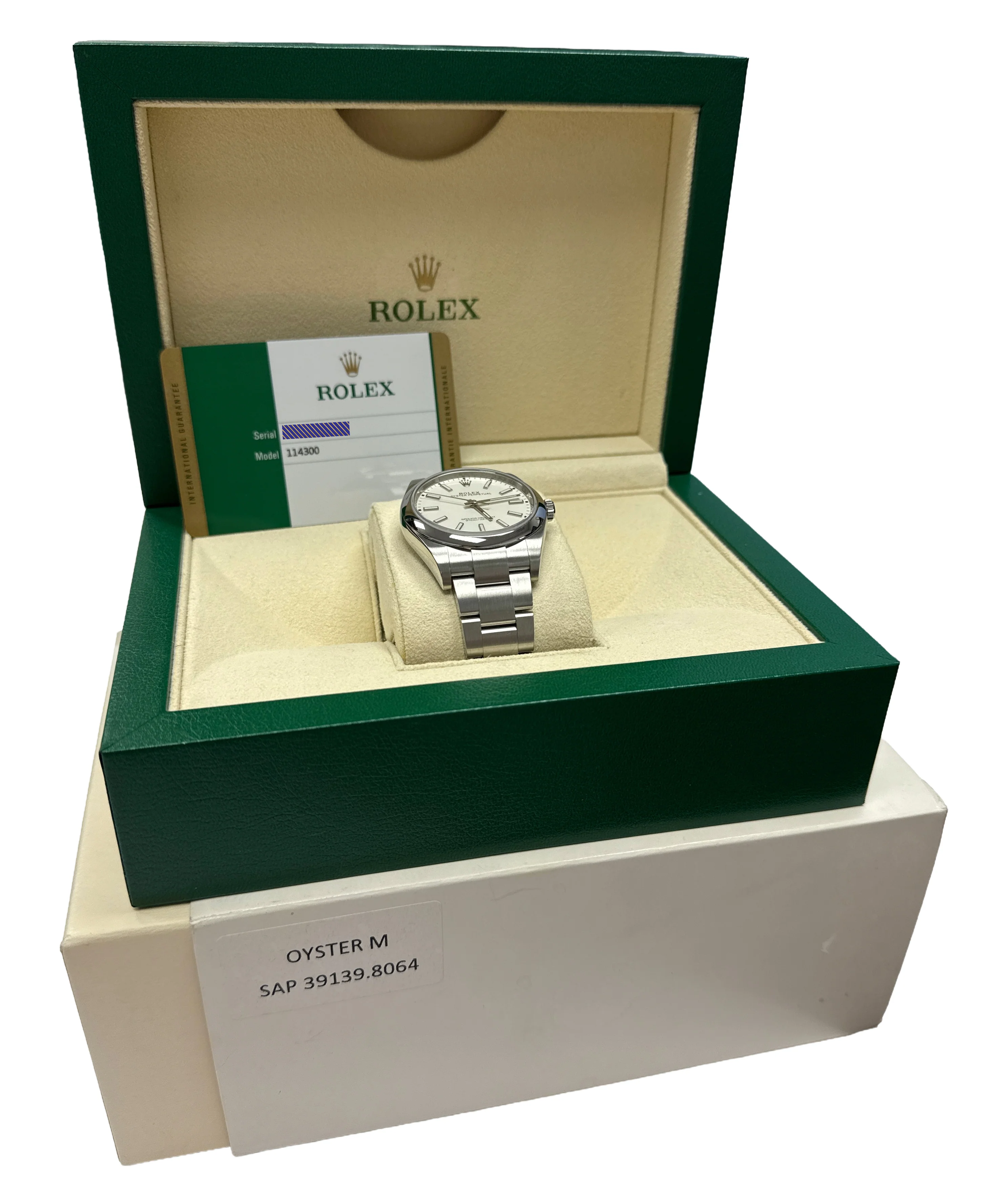 PAPERS Rolex Oyster Perpetual 39mm WHITE Stainless Steel Oyster 114300 Watch BOX - Image 2