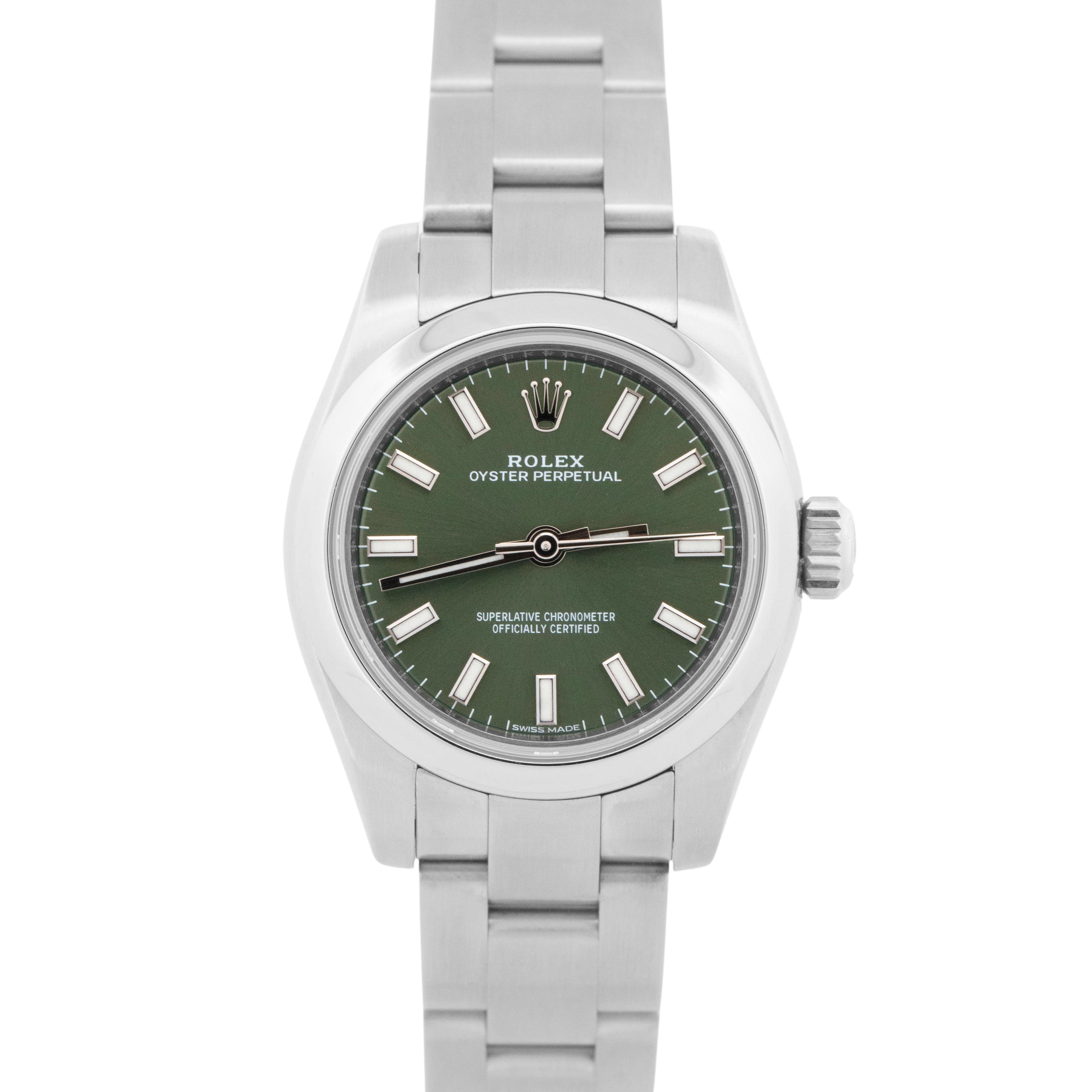 PAPERS Rolex Oyster Perpetual Oilve Green 26mm Stainless Steel Watch 176200 BOX