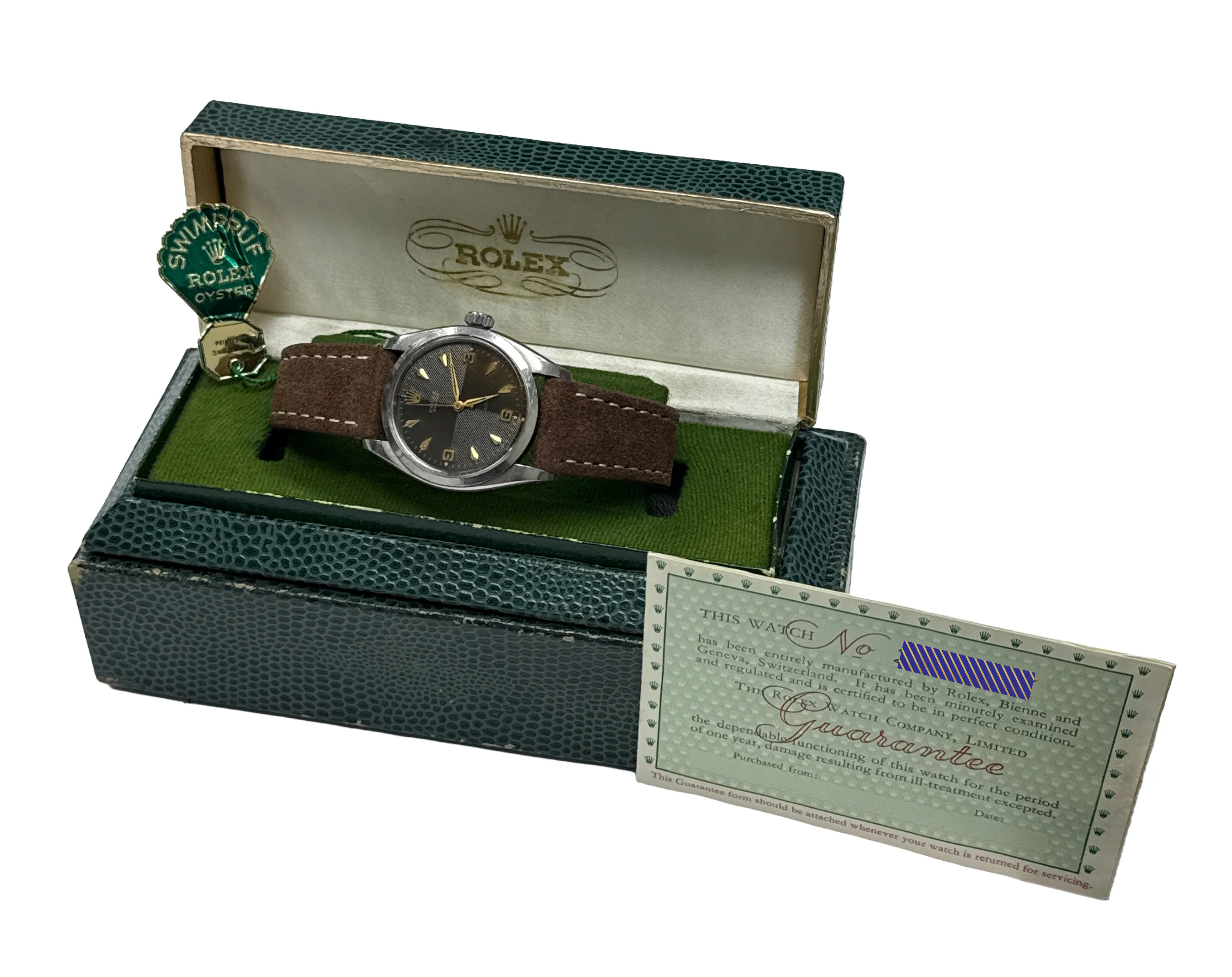 PAPERS Rolex Oyster Precision TROPICAL BLACK QUADRANT Steel CLAW 34mm 6422 BOX - Image 2