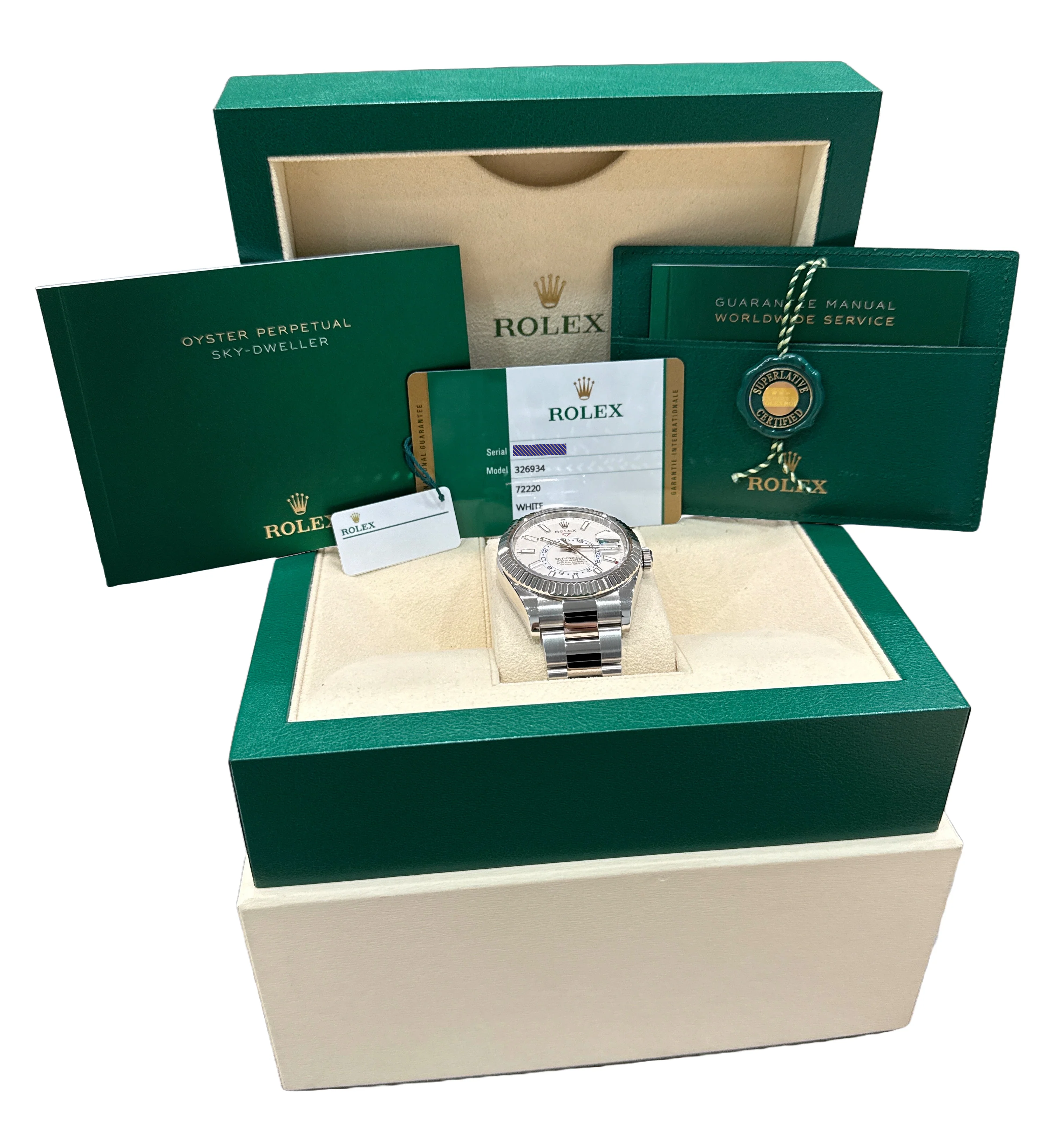 PAPERS Rolex Sky-Dweller WHITE 18K Gold Stainless 42mm OYSTER 326934 Watch BOX - Image 2