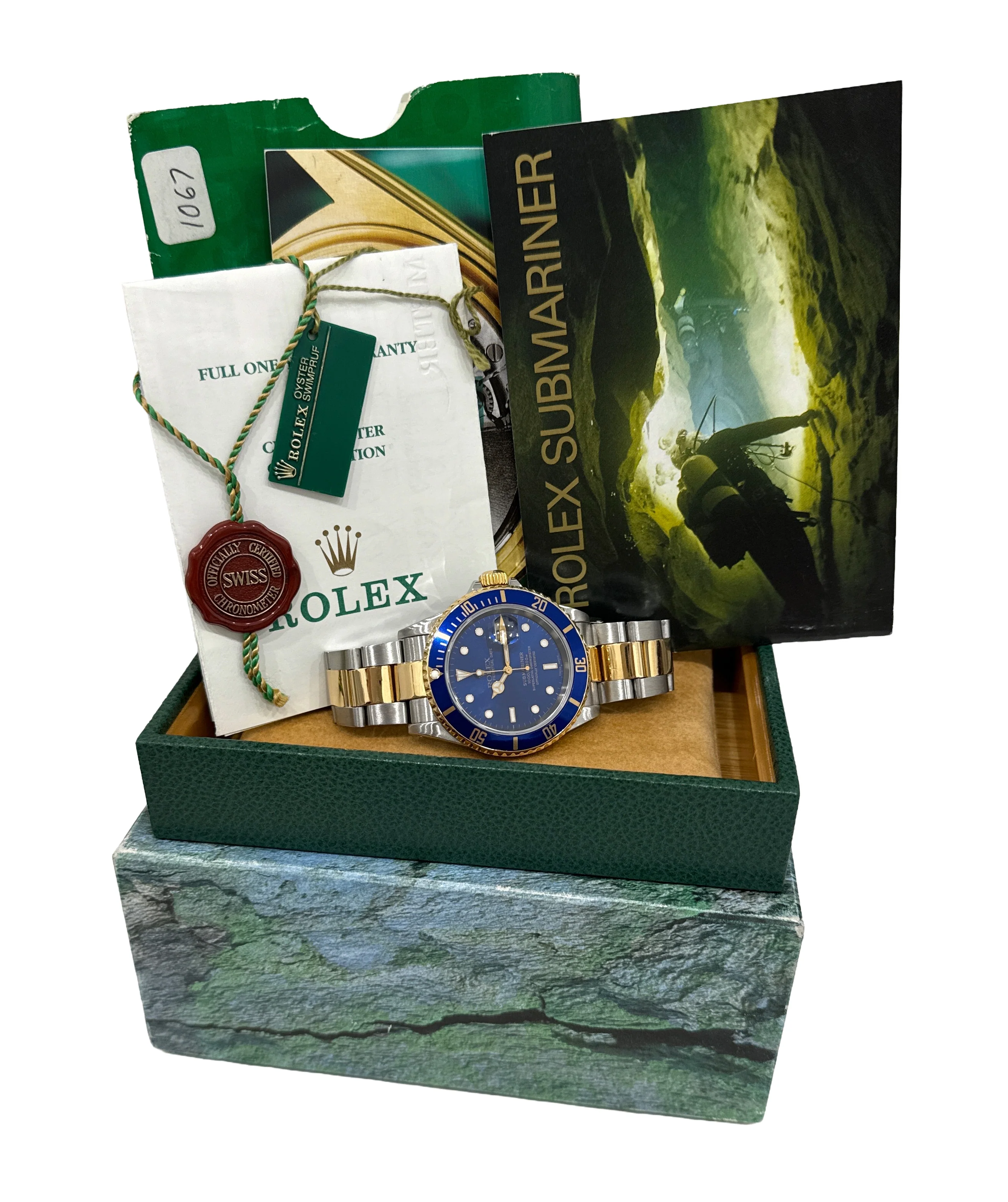 PAPERS Rolex Submariner 40mm BLUE 18K Yellow GOLD BUCKLE Stainless 16613 BOX - Image 2