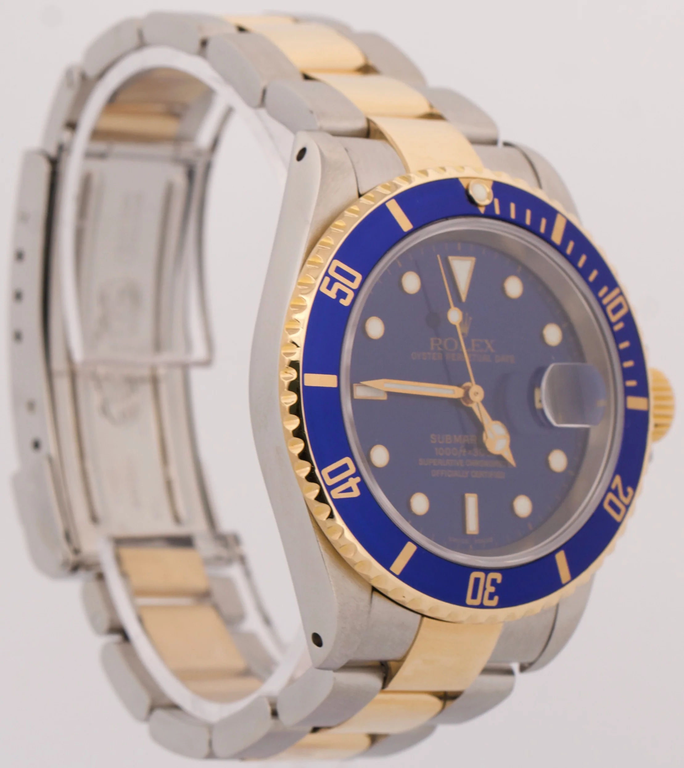 PAPERS Rolex Submariner 40mm BLUE 18K Yellow GOLD BUCKLE Stainless 16613 BOX - Image 4