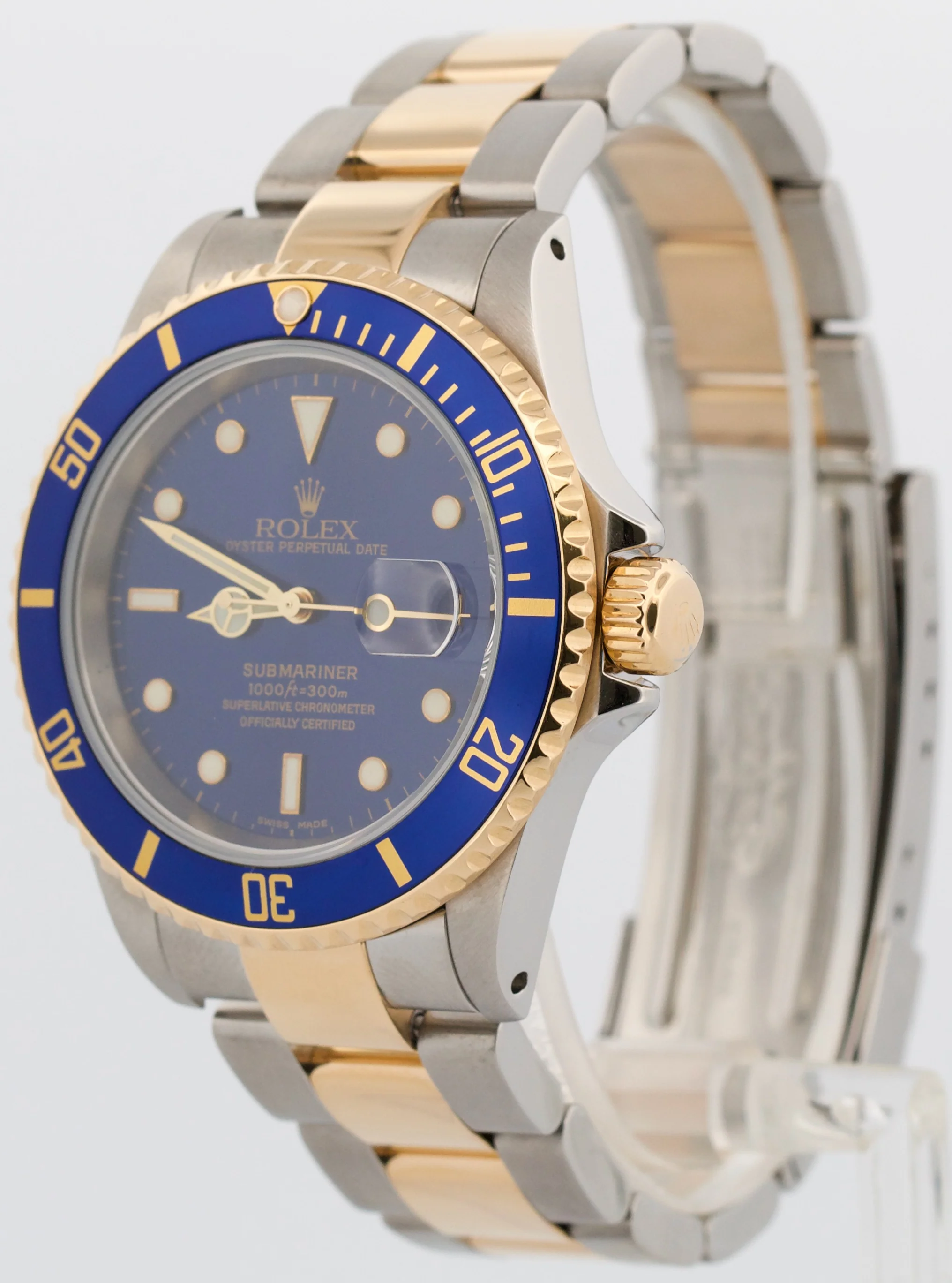 PAPERS Rolex Submariner Date 40mm BLUE 18K Steel GOLD BUCKLE Watch 16613 BOX - Image 3