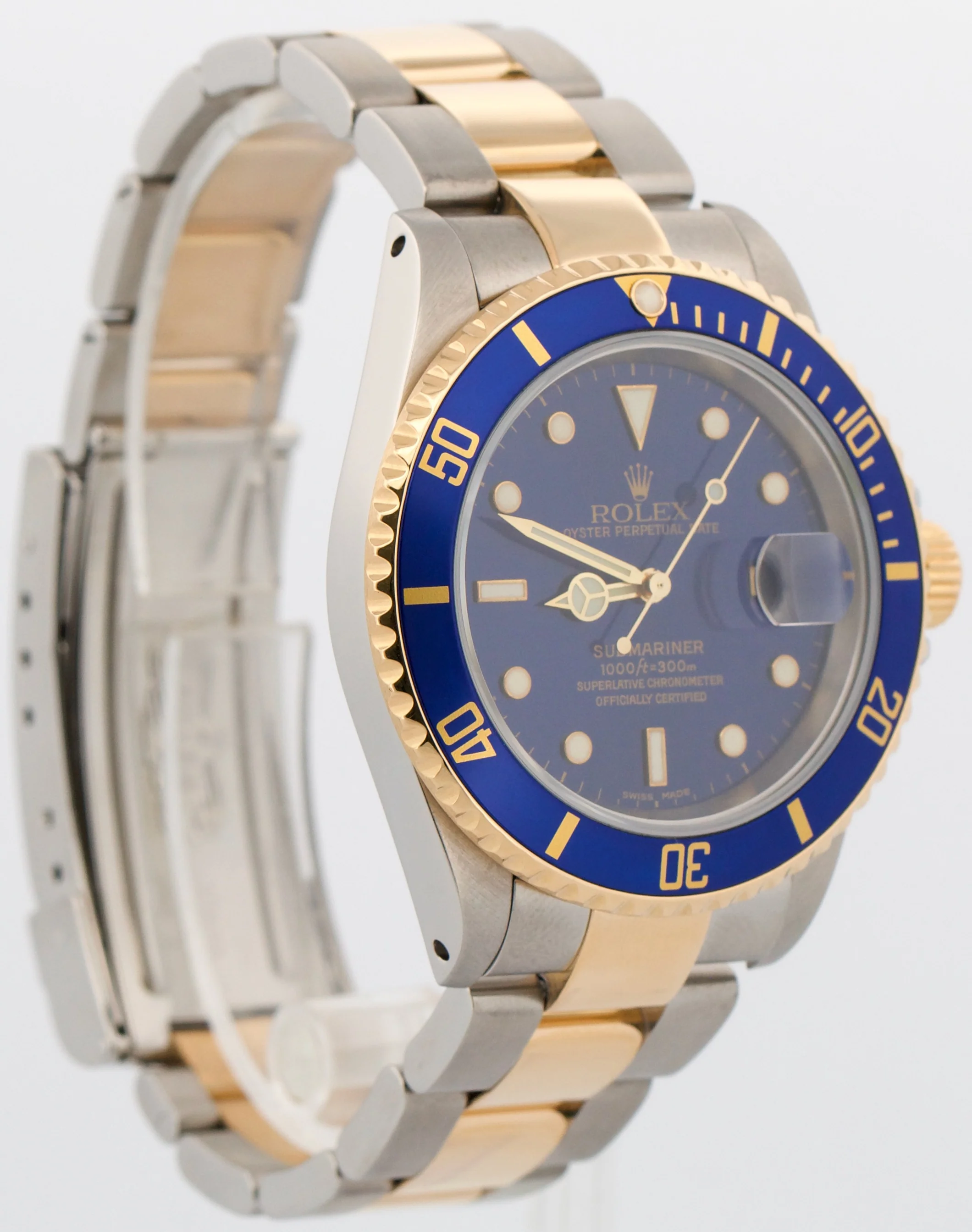 PAPERS Rolex Submariner Date 40mm BLUE 18K Steel GOLD BUCKLE Watch 16613 BOX - Image 4