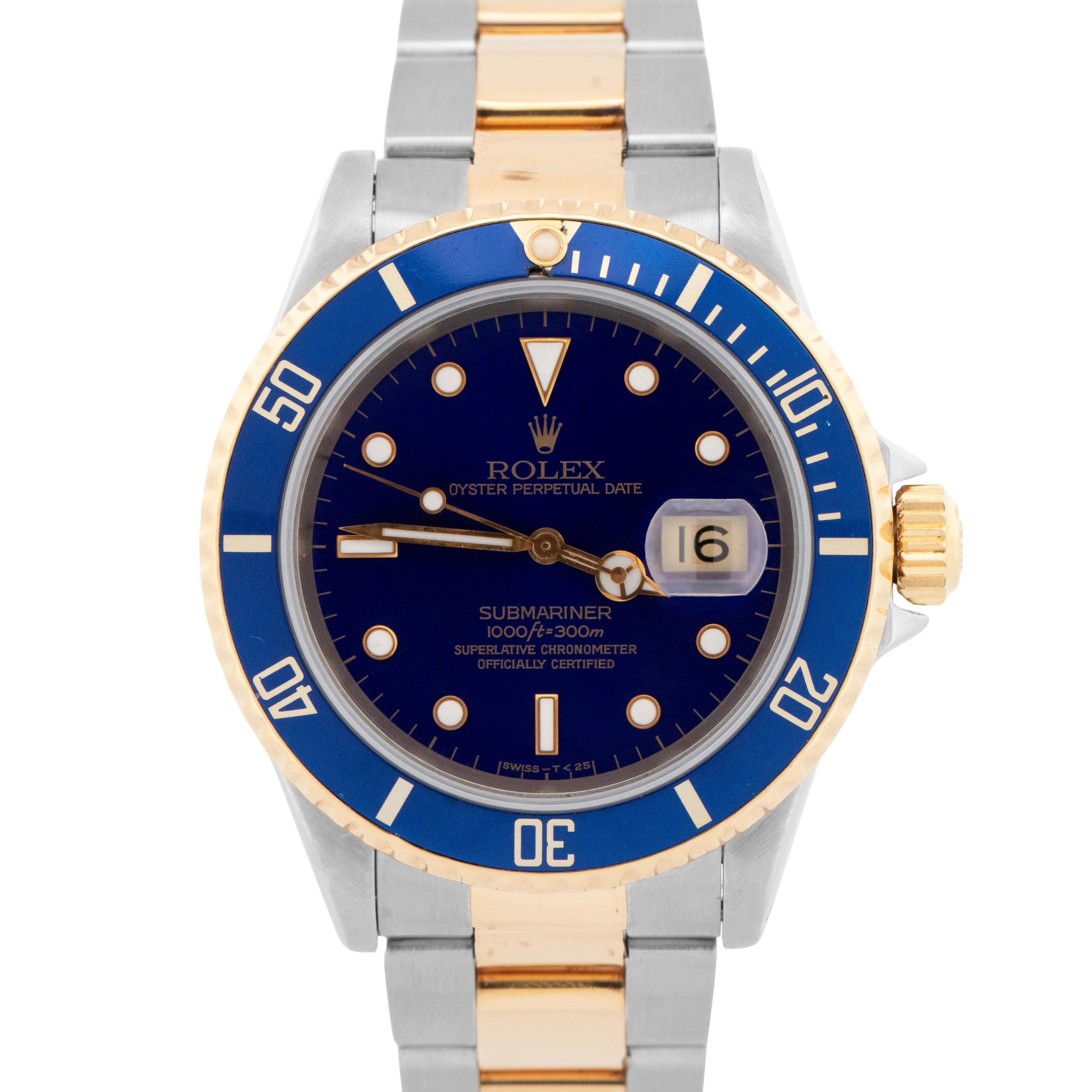 PAPERS Rolex Submariner Date 40mm BLUE PURPLE Two-Tone Steel 18K GOLD 16613 BOX