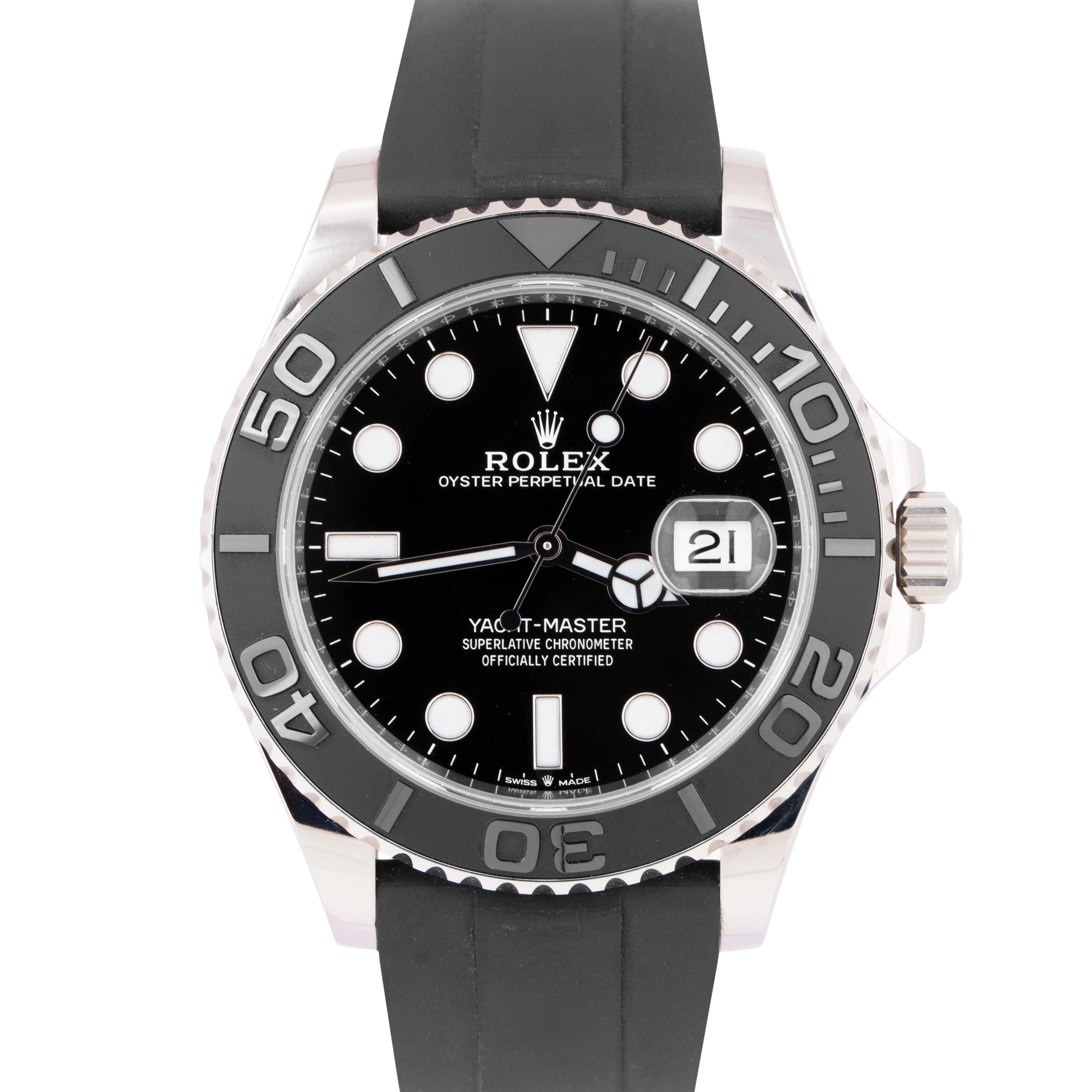 PAPERS Rolex Yacht-Master 18K White Gold Oysterflex Black 42mm 226659 Watch BOX
