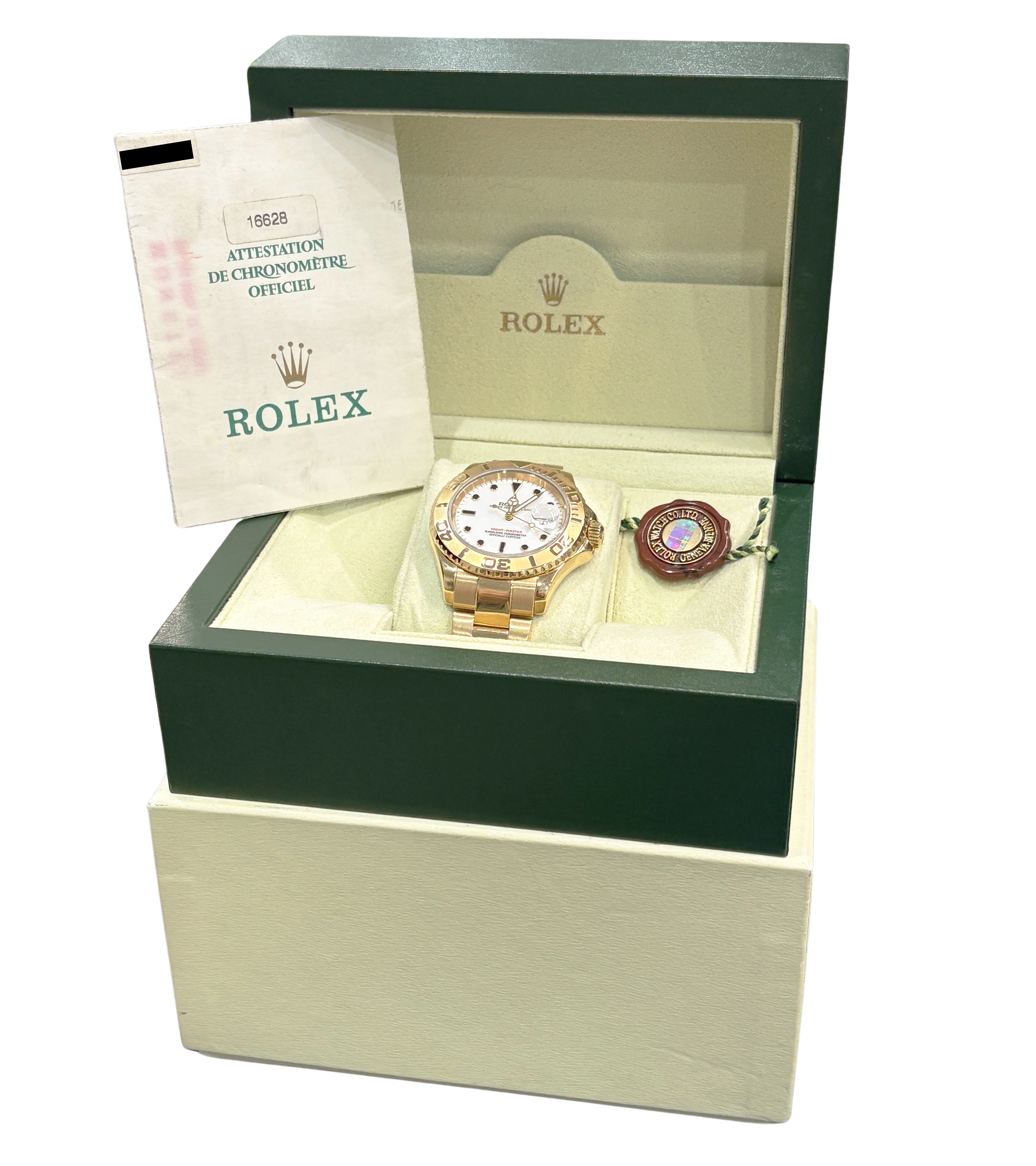 PAPERS Rolex Yacht-Master 40mm White NO-HOLES 18K Yellow Gold 16628 Watch BOX - Image 2