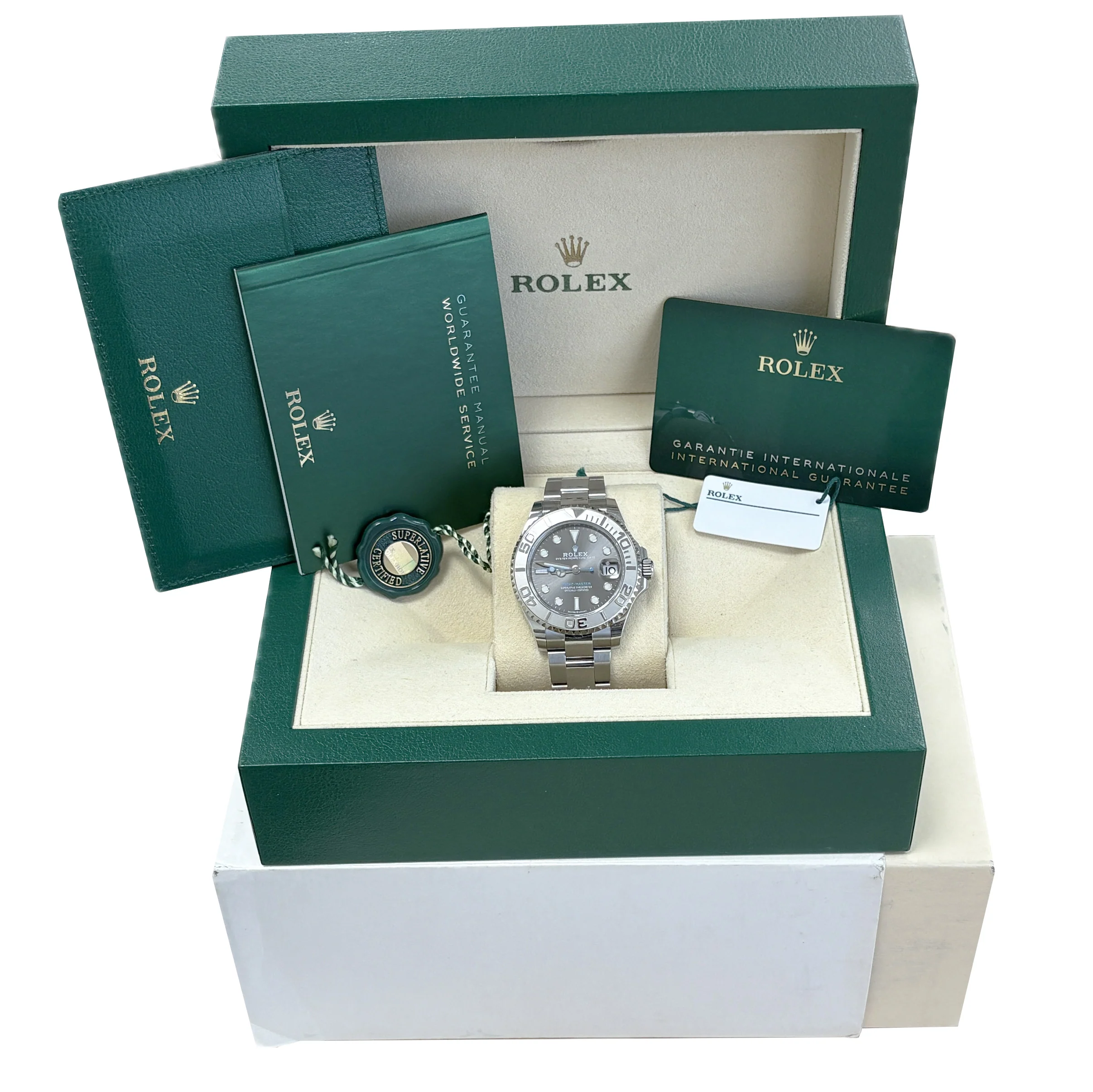 PAPERS Rolex Yacht-Master RHODIUM Gray Blue 37mm 950 Platinum Steel 268622 BOX - Image 2