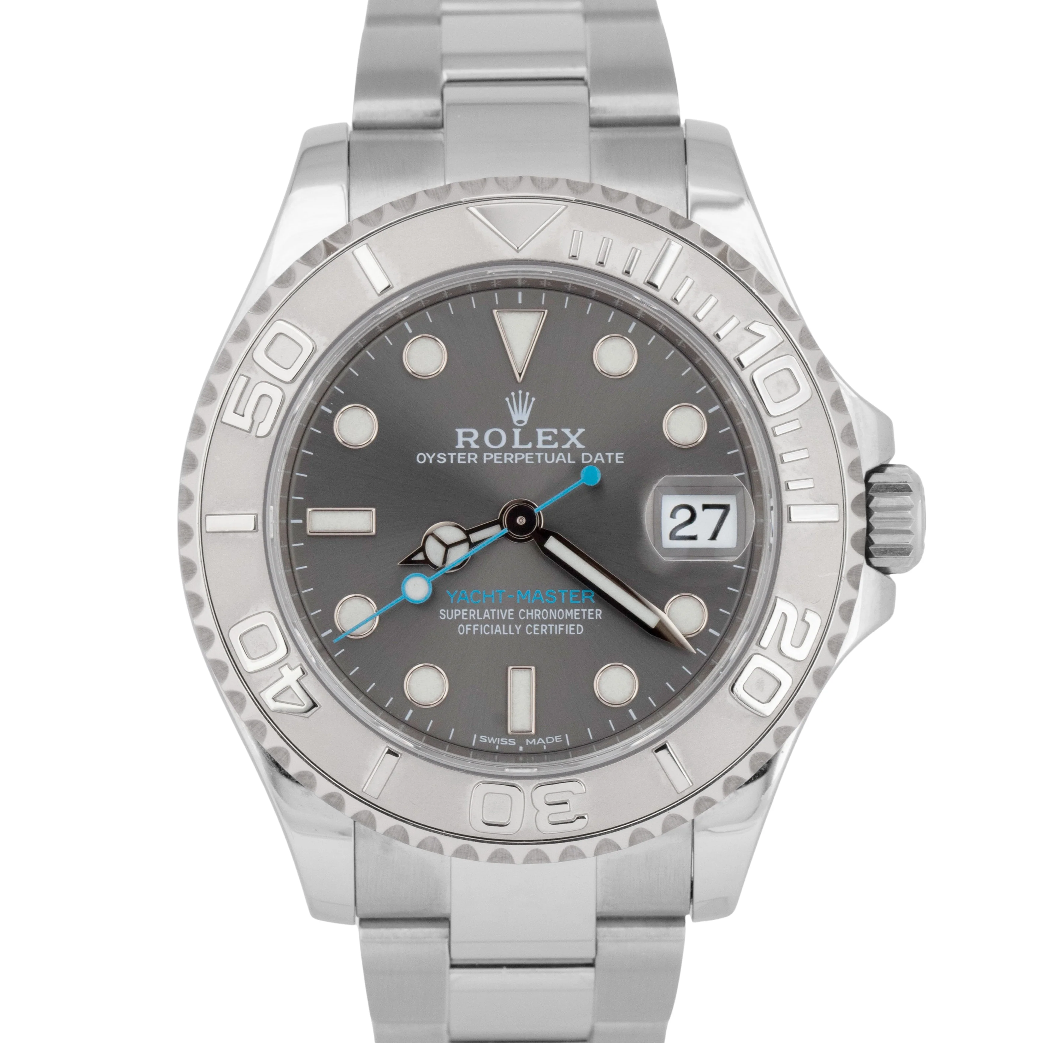 PAPERS Rolex Yacht-Master RHODIUM Gray Blue 37mm Stainless Steel 268622 BOX