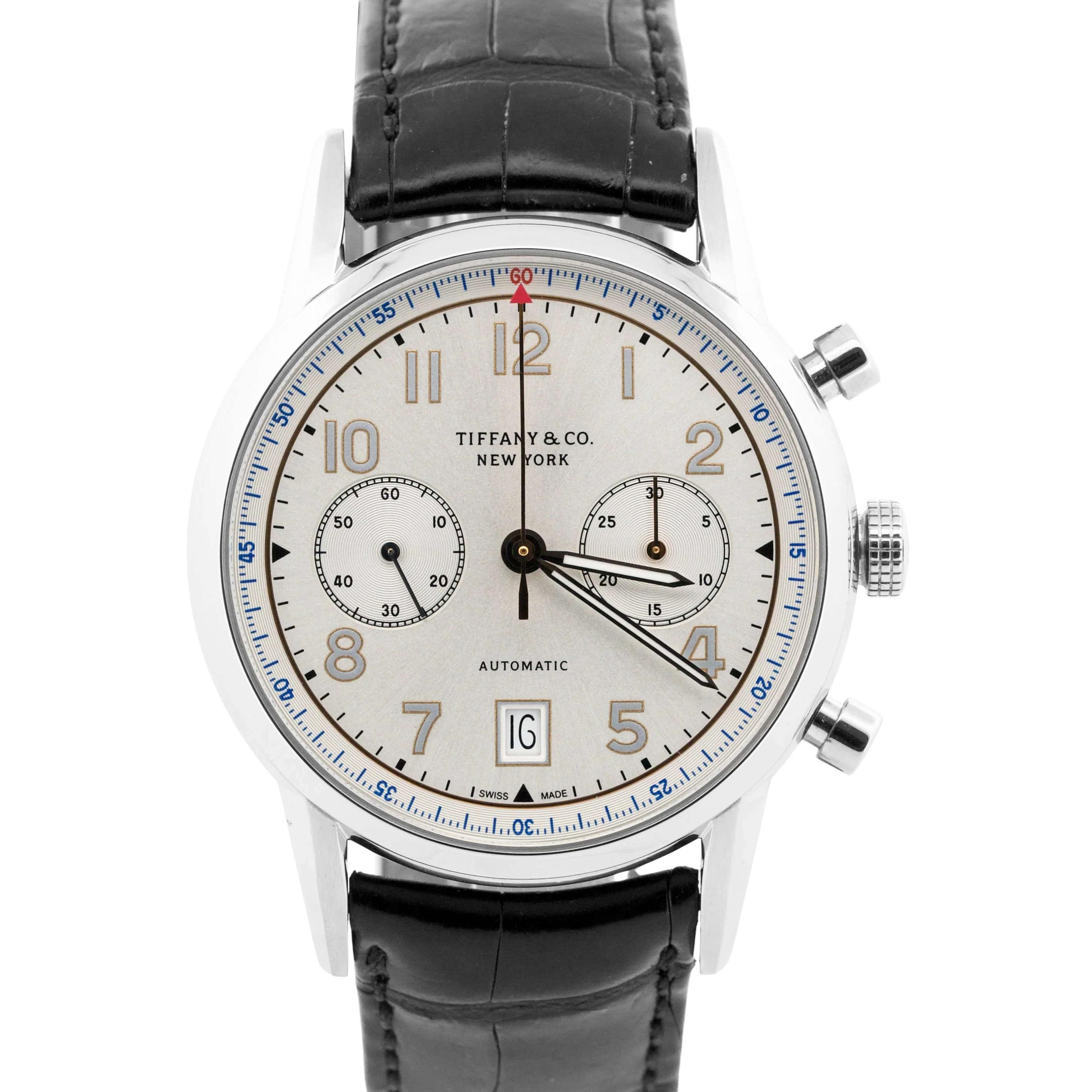 PAPERS Tiffany & Co. Chronograph SILVER Automatic Leather 42mm 33668845 BOX