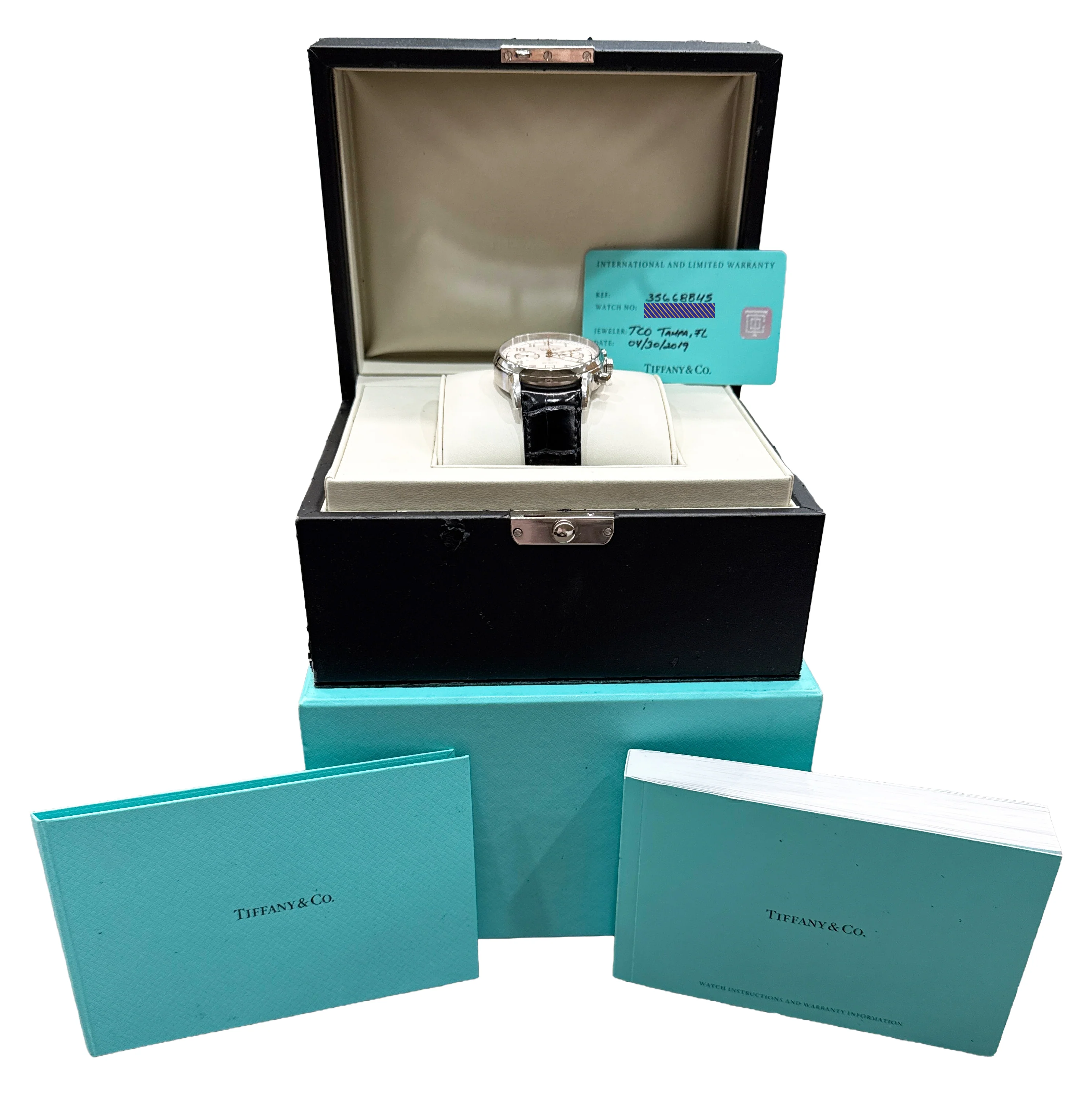 PAPERS Tiffany & Co. Chronograph SILVER Automatic Leather 42mm 33668845 BOX - Image 2