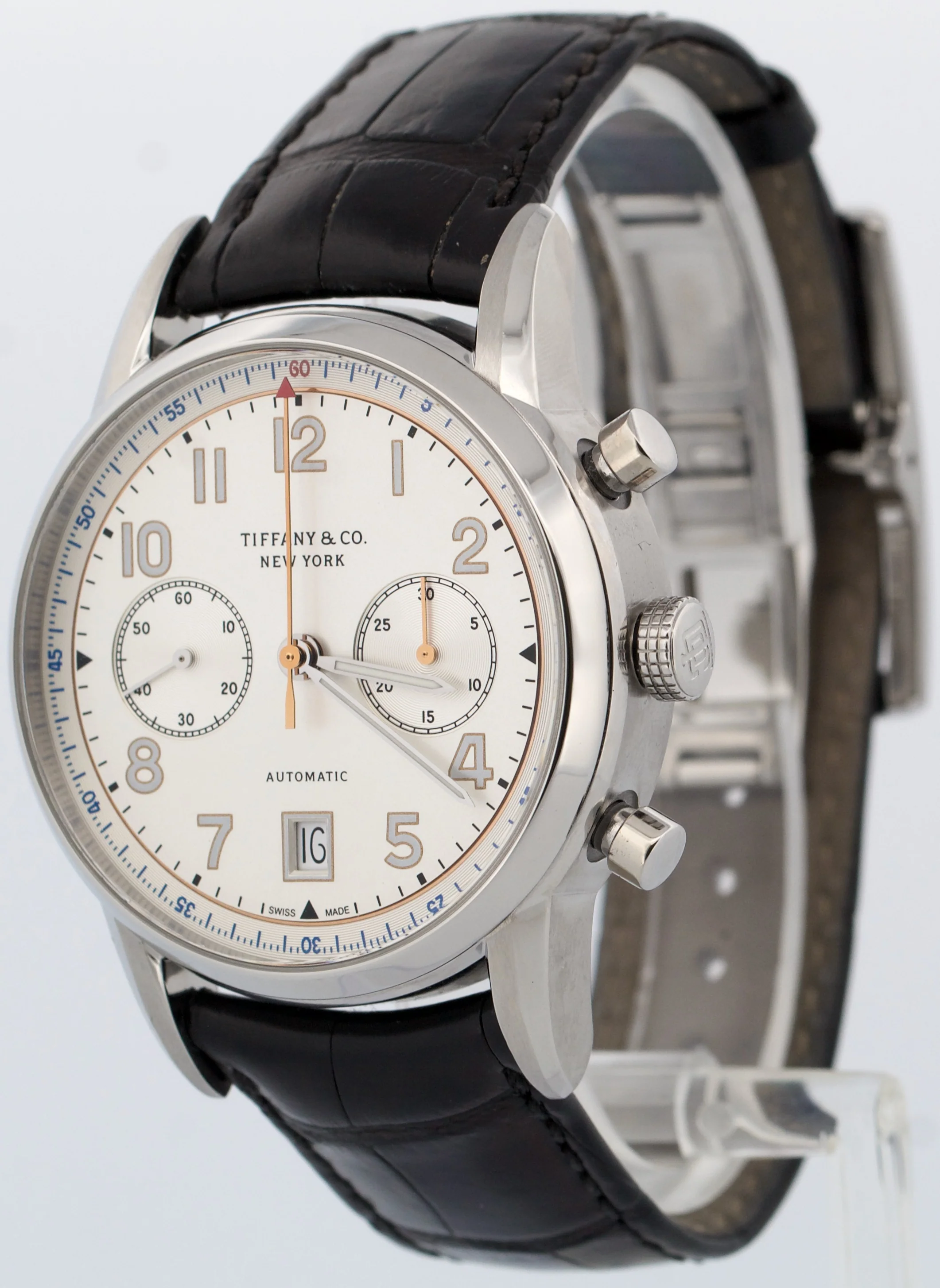 PAPERS Tiffany & Co. Chronograph SILVER Automatic Leather 42mm 33668845 BOX - Image 3