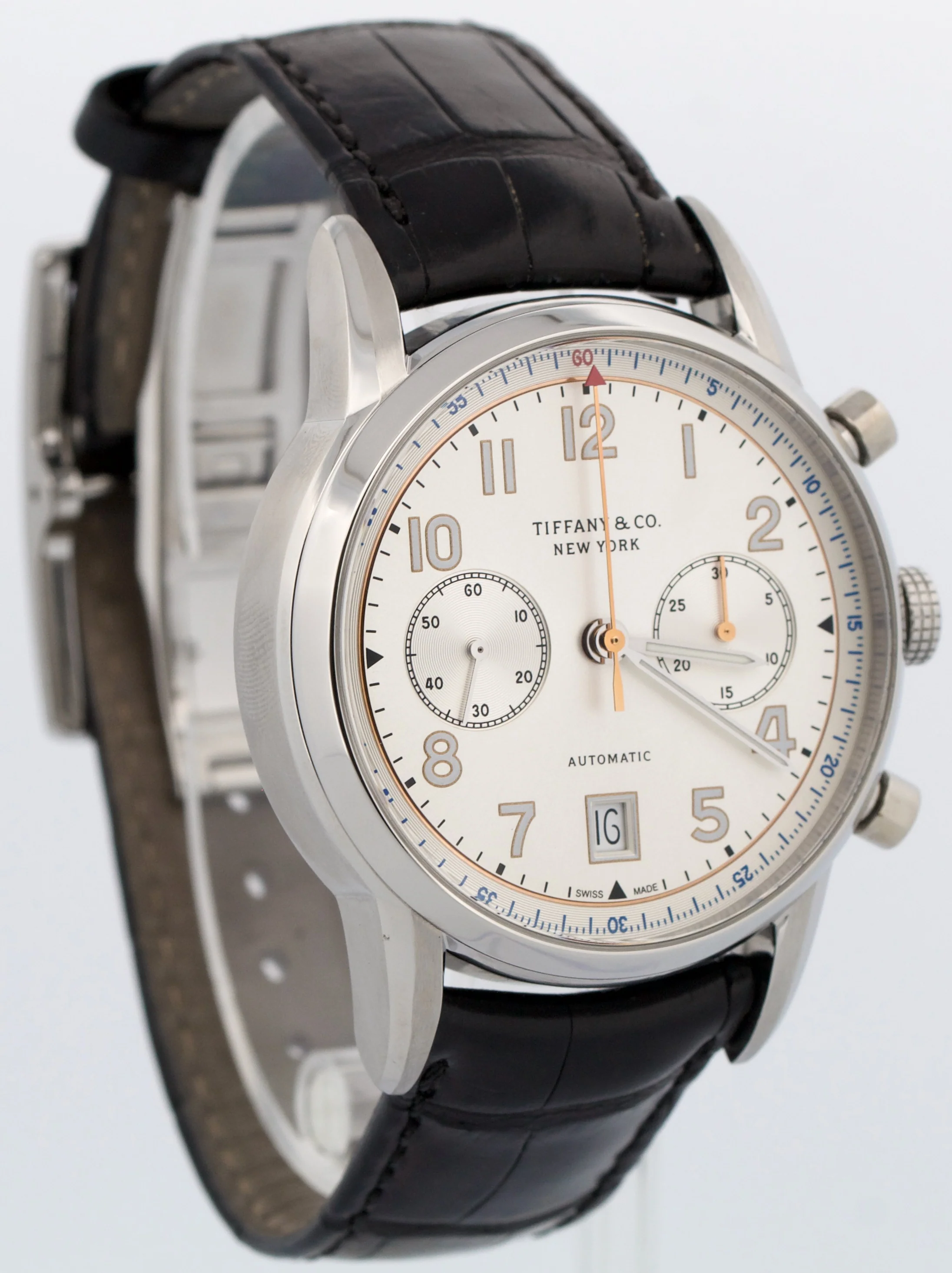 PAPERS Tiffany & Co. Chronograph SILVER Automatic Leather 42mm 33668845 BOX - Image 4