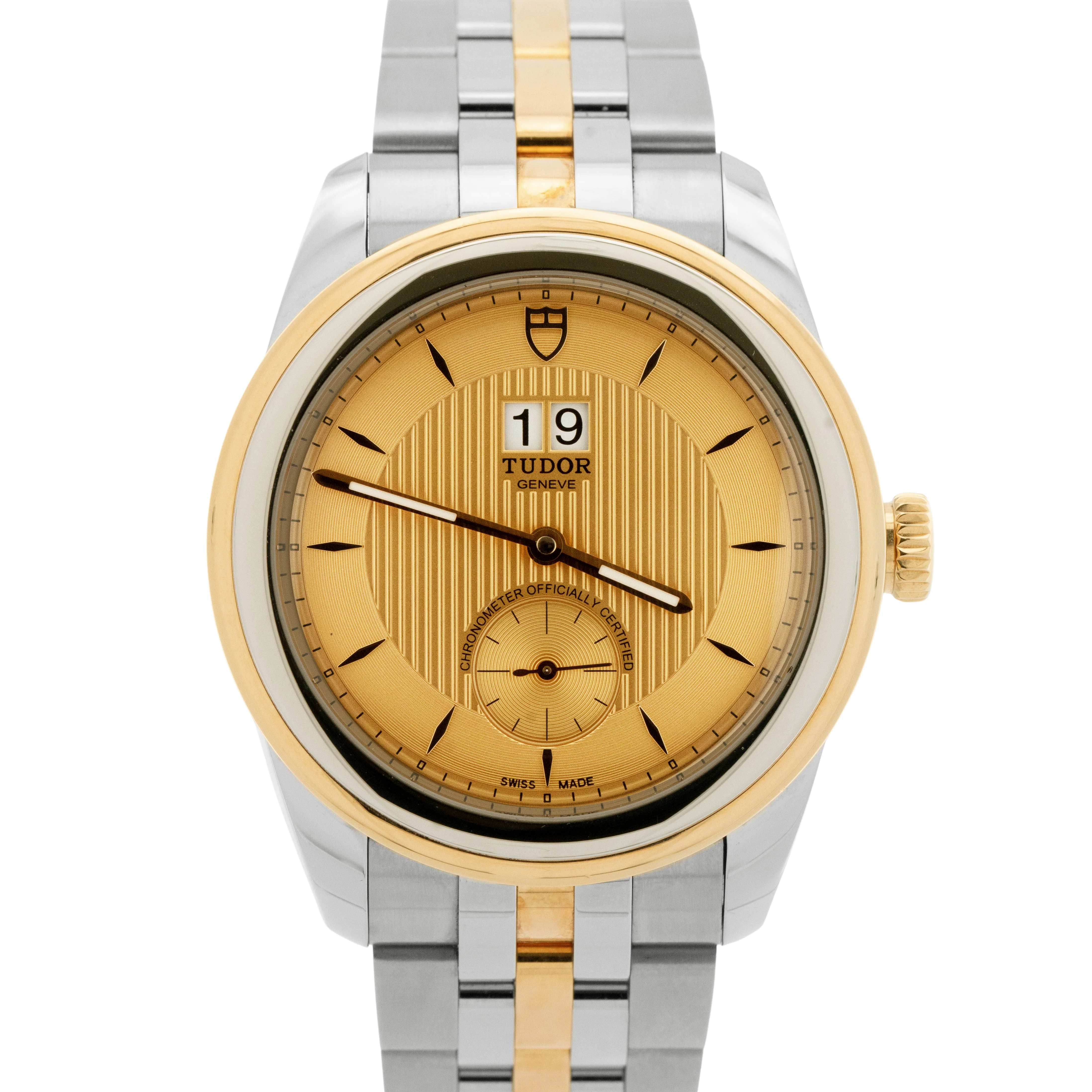 PAPERS Tudor Glamour Double Date 42mm Champagne Two-Tone Gold Steel Watch 57103