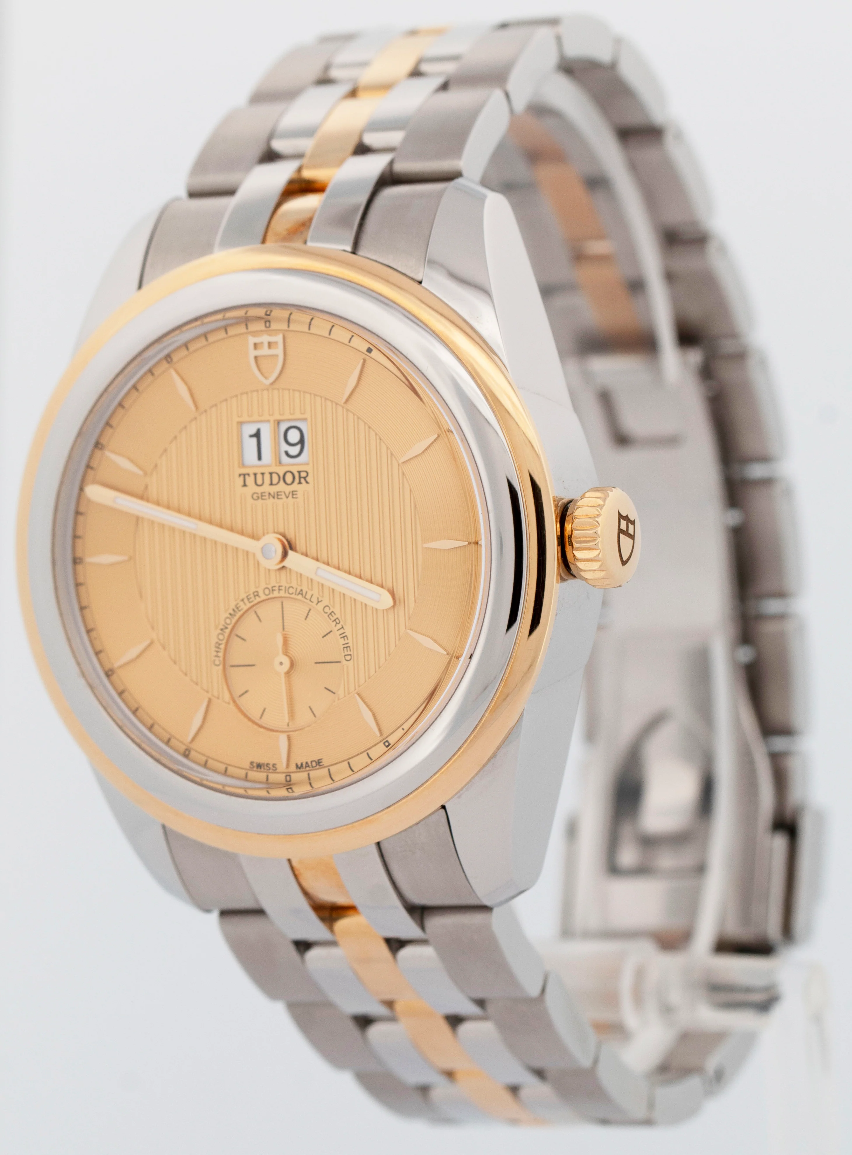 PAPERS Tudor Glamour Double Date 42mm Champagne Two-Tone Gold Steel Watch 57103 - Image 5