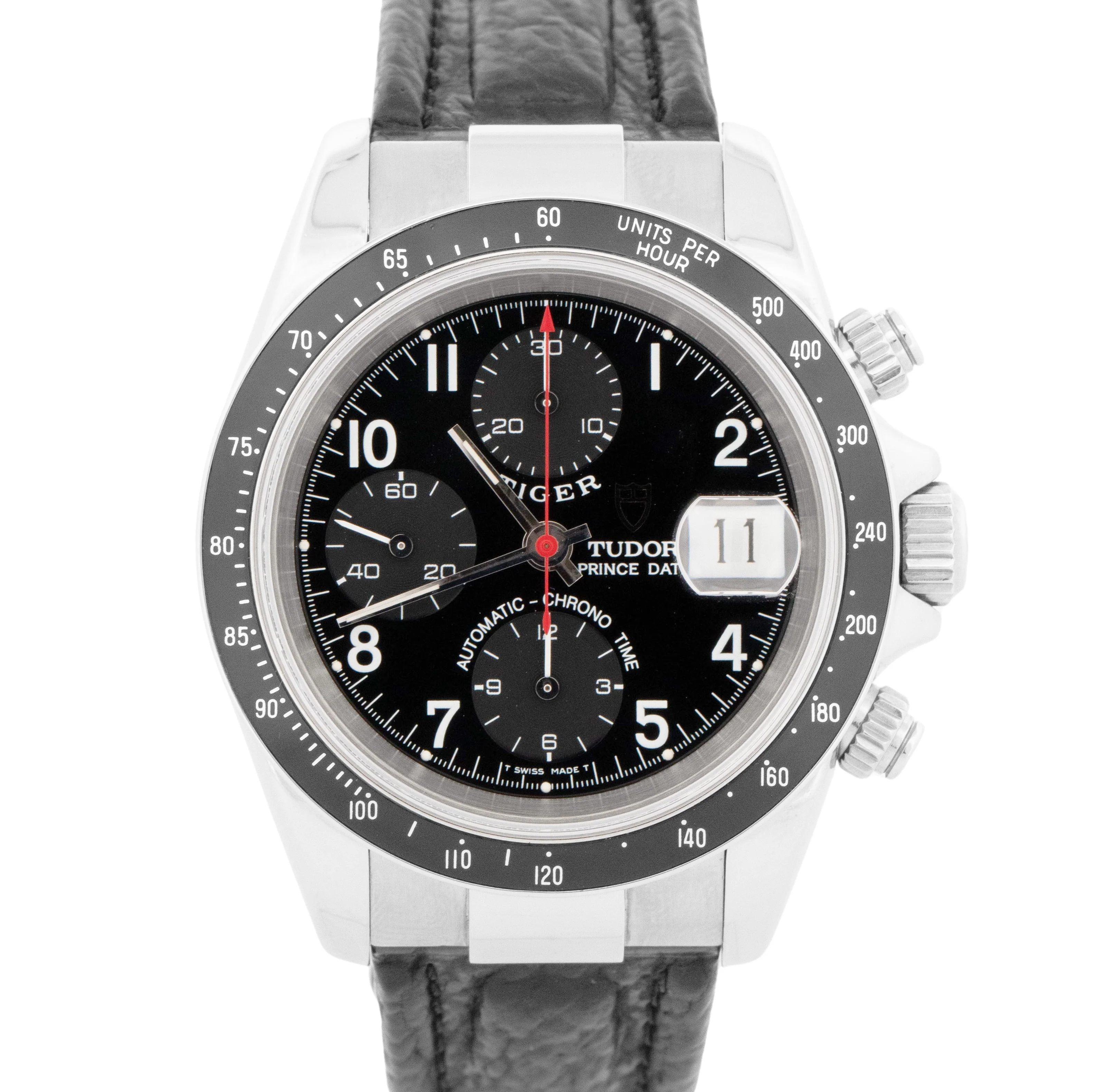 PAPERS Tudor Prince Date Tiger Black Chronograph 79260 40mm Stainless Watch BOX