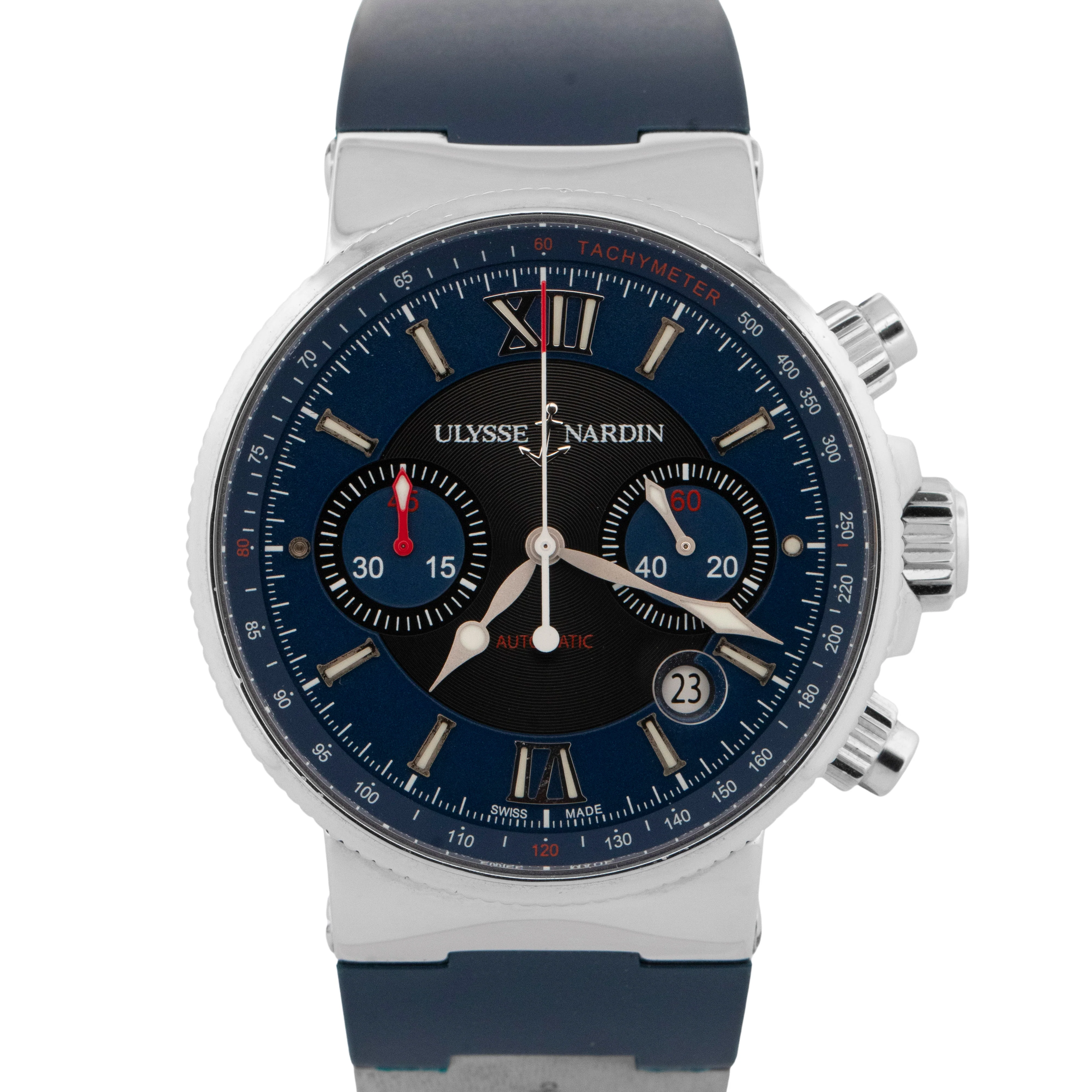 Papers Ulysse Nardin Maxi Marine Chronograph Blue 41mm 353-66-7/323 Watch BOX