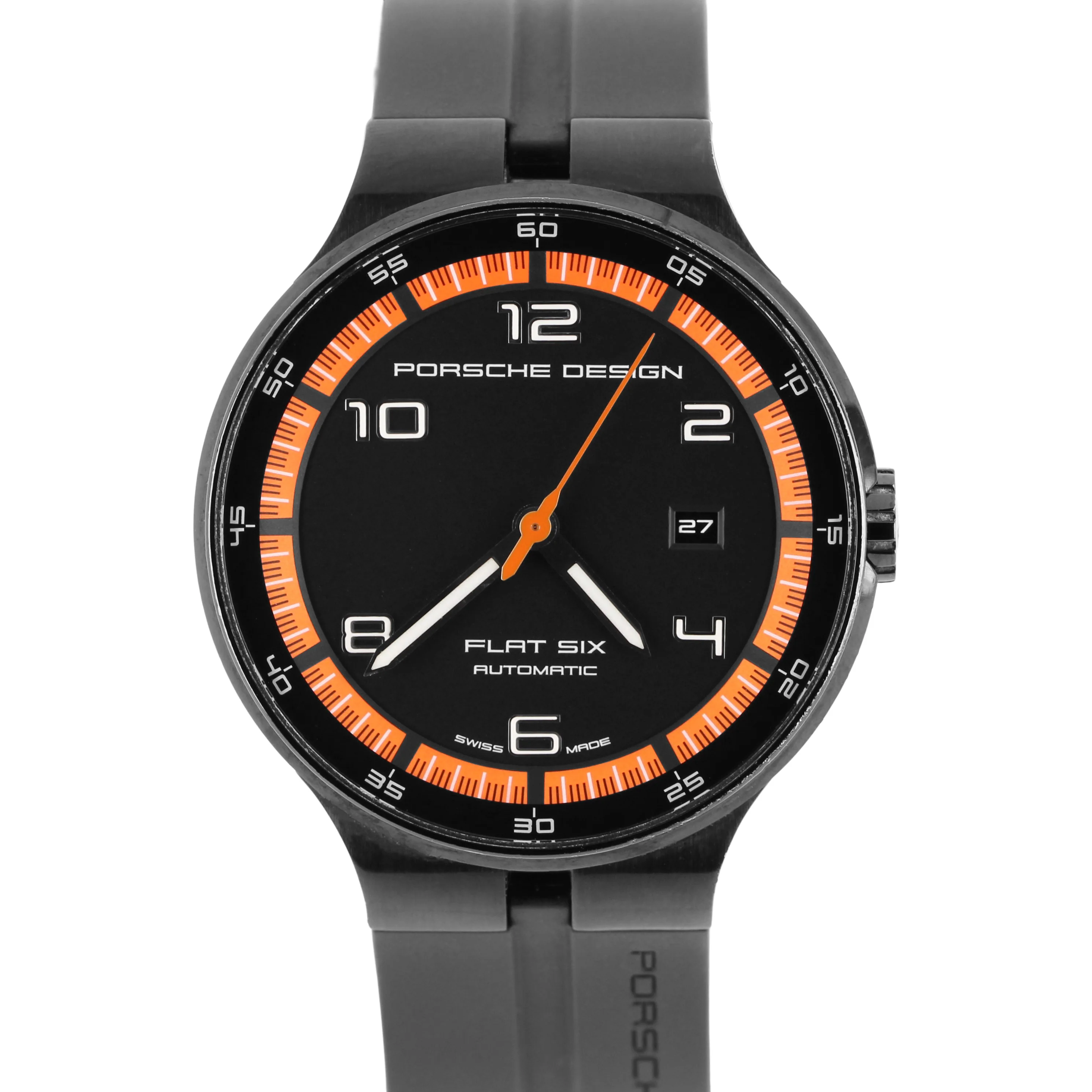 Porsche Design Flat Six P'6350 Steel Black Orange 44mm 6350.43 Rubber Watch