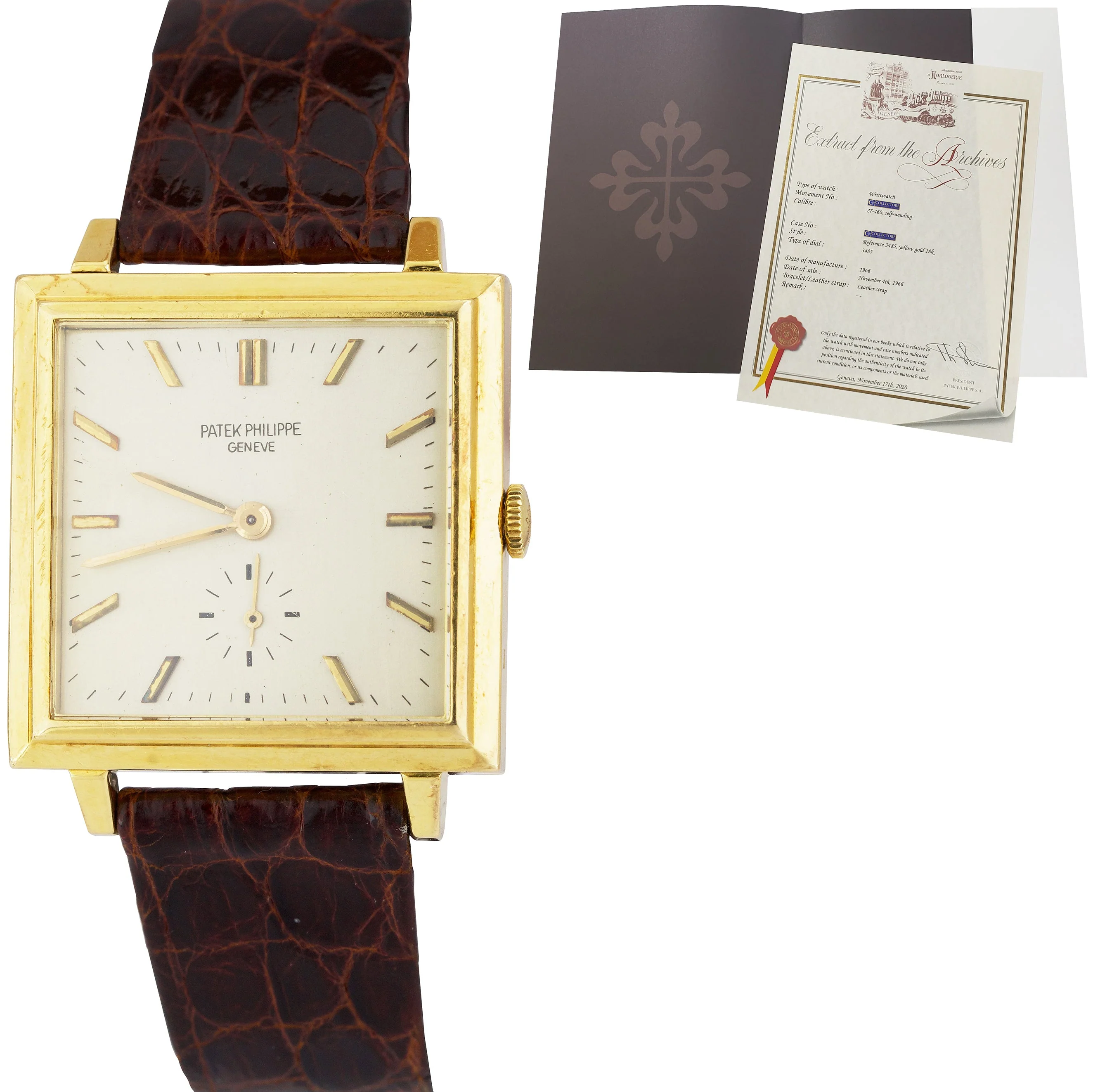 RARE 1966 Patek Philippe Gondolo Yellow Gold 30mm Square Automatic Watch 3485 - Image 8