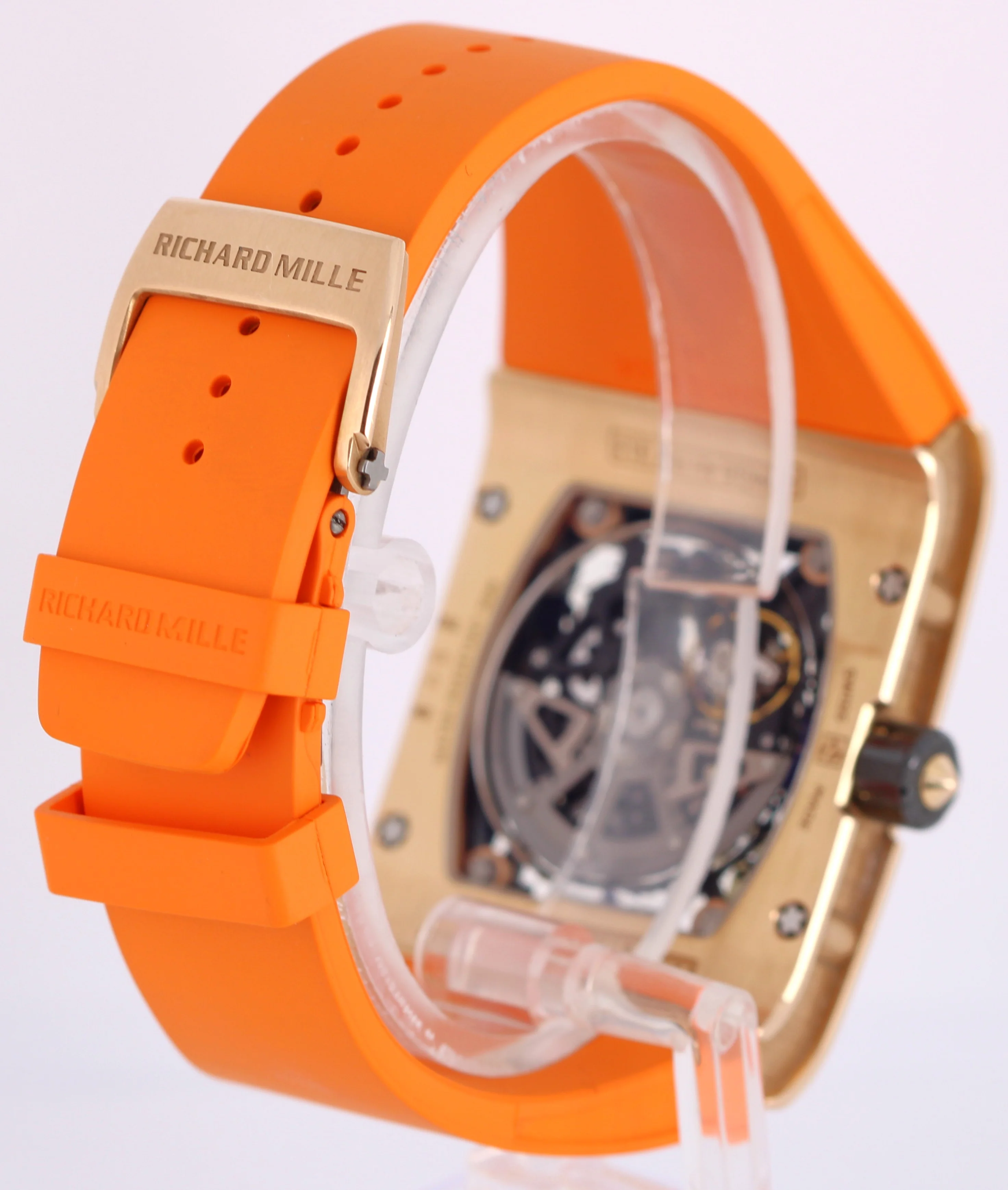 Richard Mille RM016 Extra Flat 18k Rose Gold Skeleton 38x49 Orange Rubber Watch - Image 5