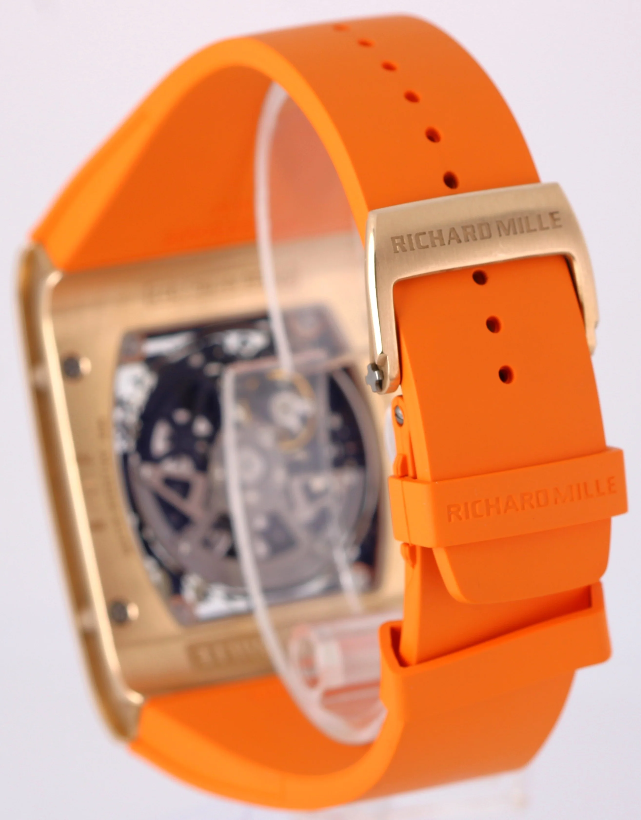 Richard Mille RM016 Extra Flat 18k Rose Gold Skeleton 38x49 Orange Rubber Watch - Image 6