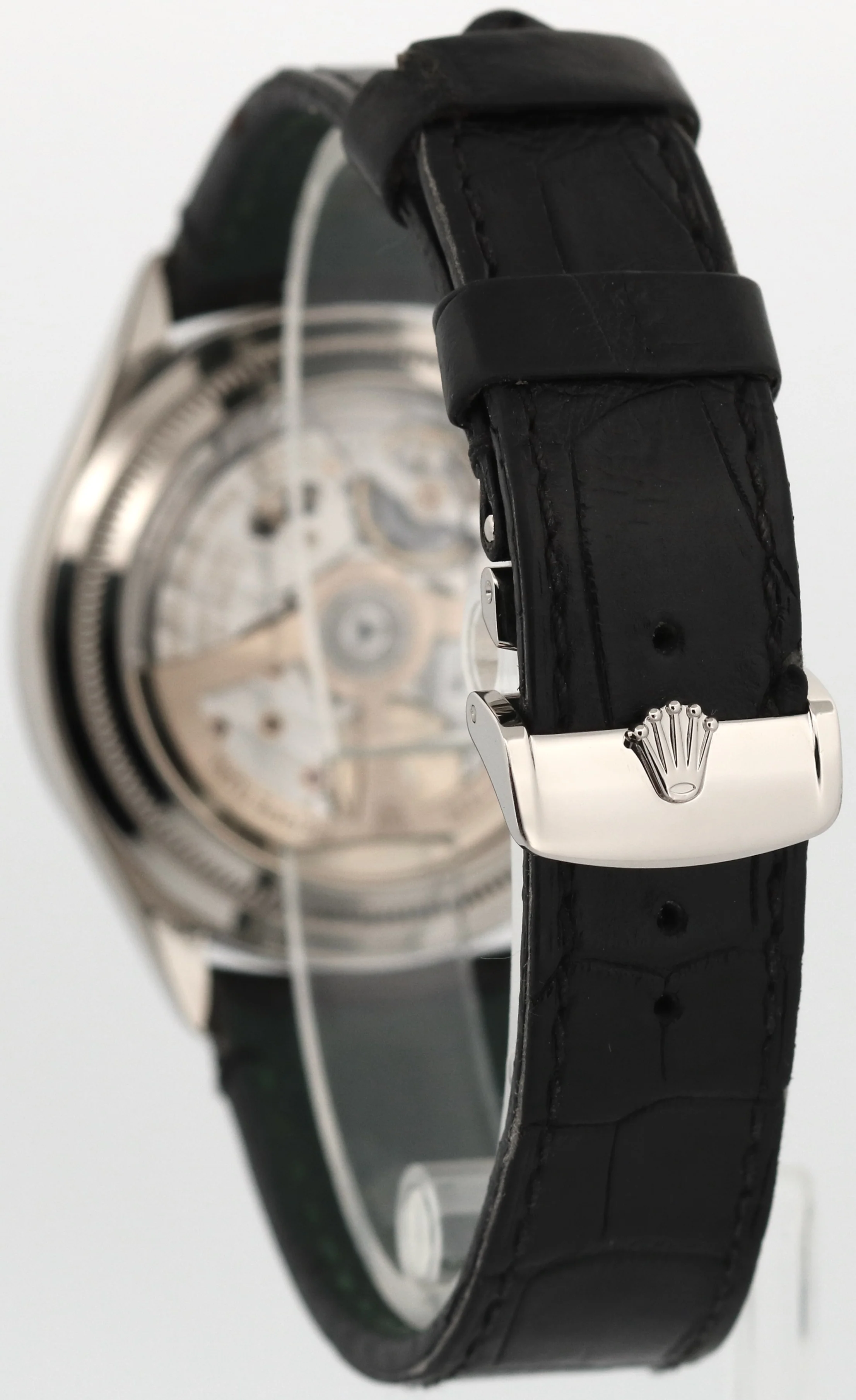 Rolex 1908 18K White Gold BLACK 39mm Leather Automatic Fluted 52509 Watch - Image 5