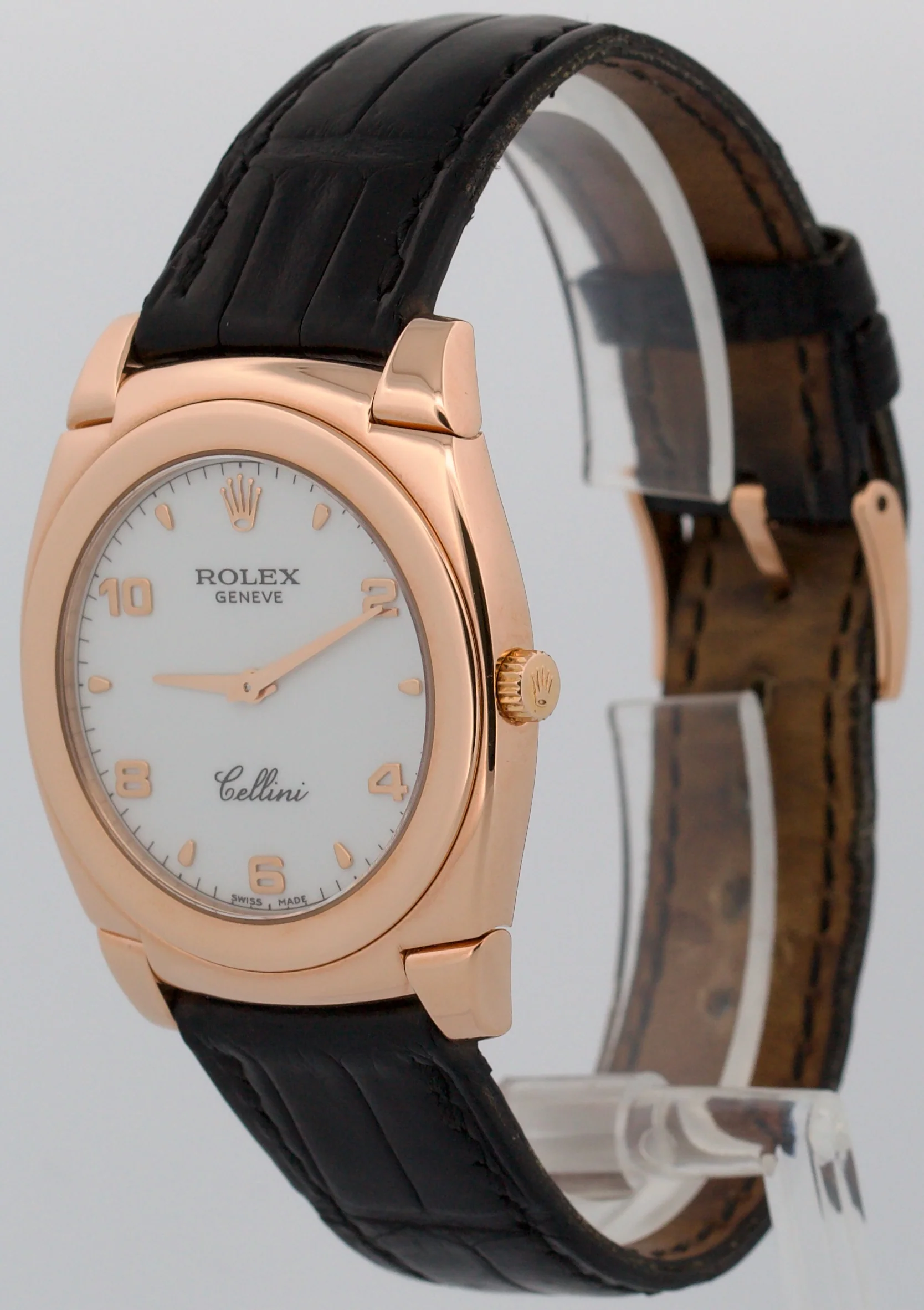 Rolex Cellini Cestello WHITE ARABIC 18K Rose Gold Leather 36mm 5330 Watch - Image 3