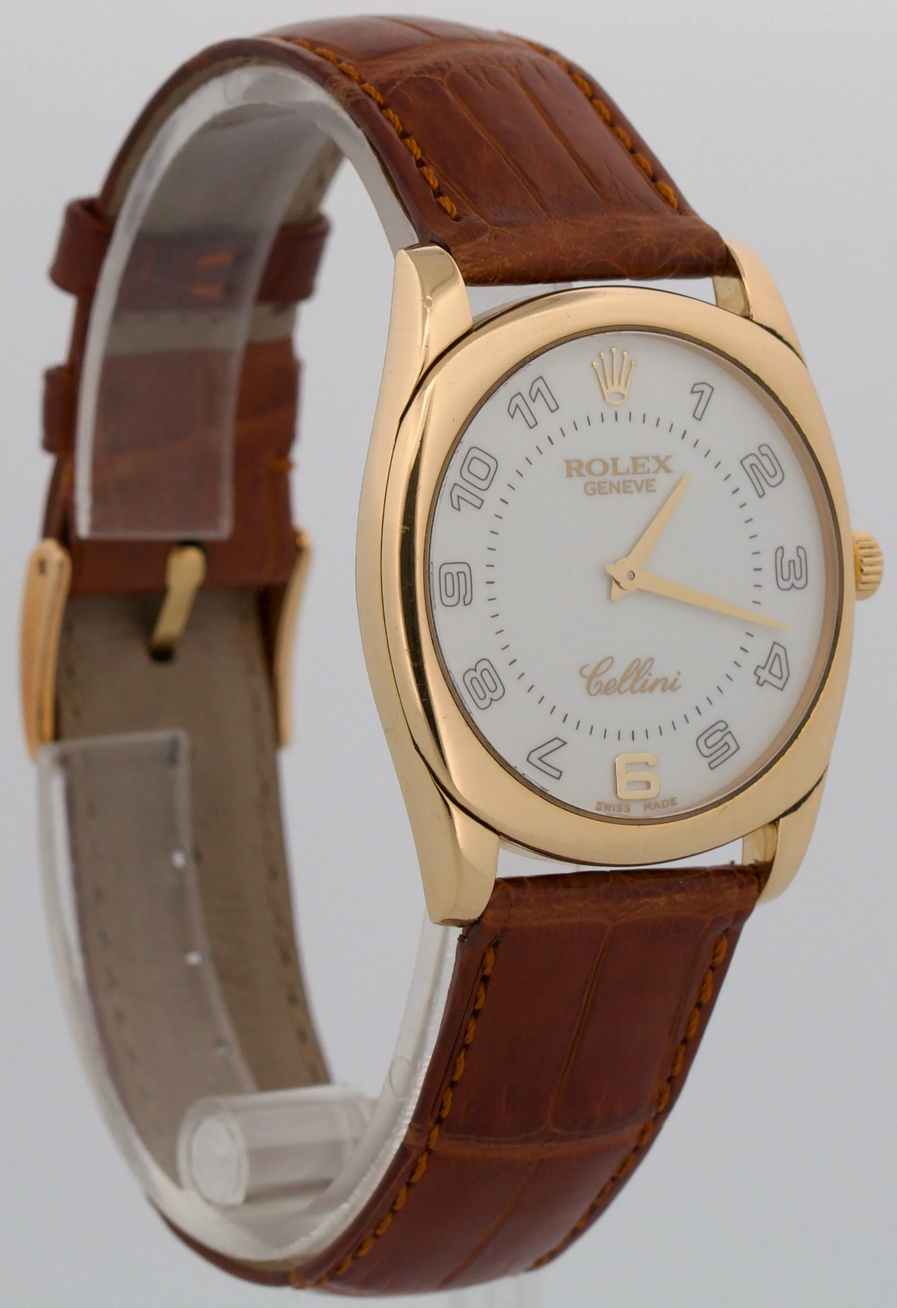 Rolex Cellini DANAOS White Arabic 34mm 18K Yellow Gold Leather 4233 Watch - Image 4