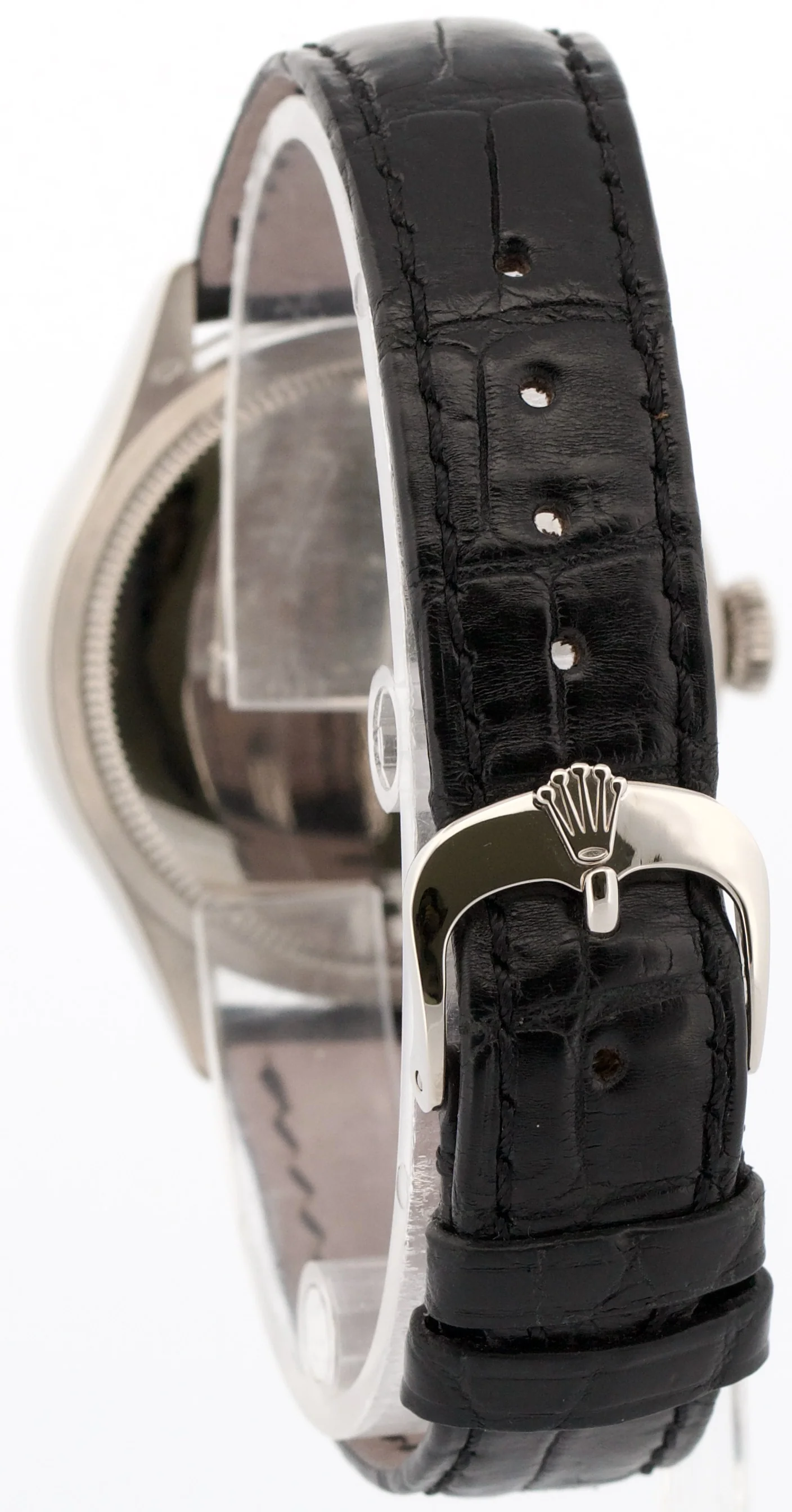 Rolex Cellini Date 18k White Gold BLUE GUILLOCHE Leather Fluted 39mm 50519 Watch - Image 5