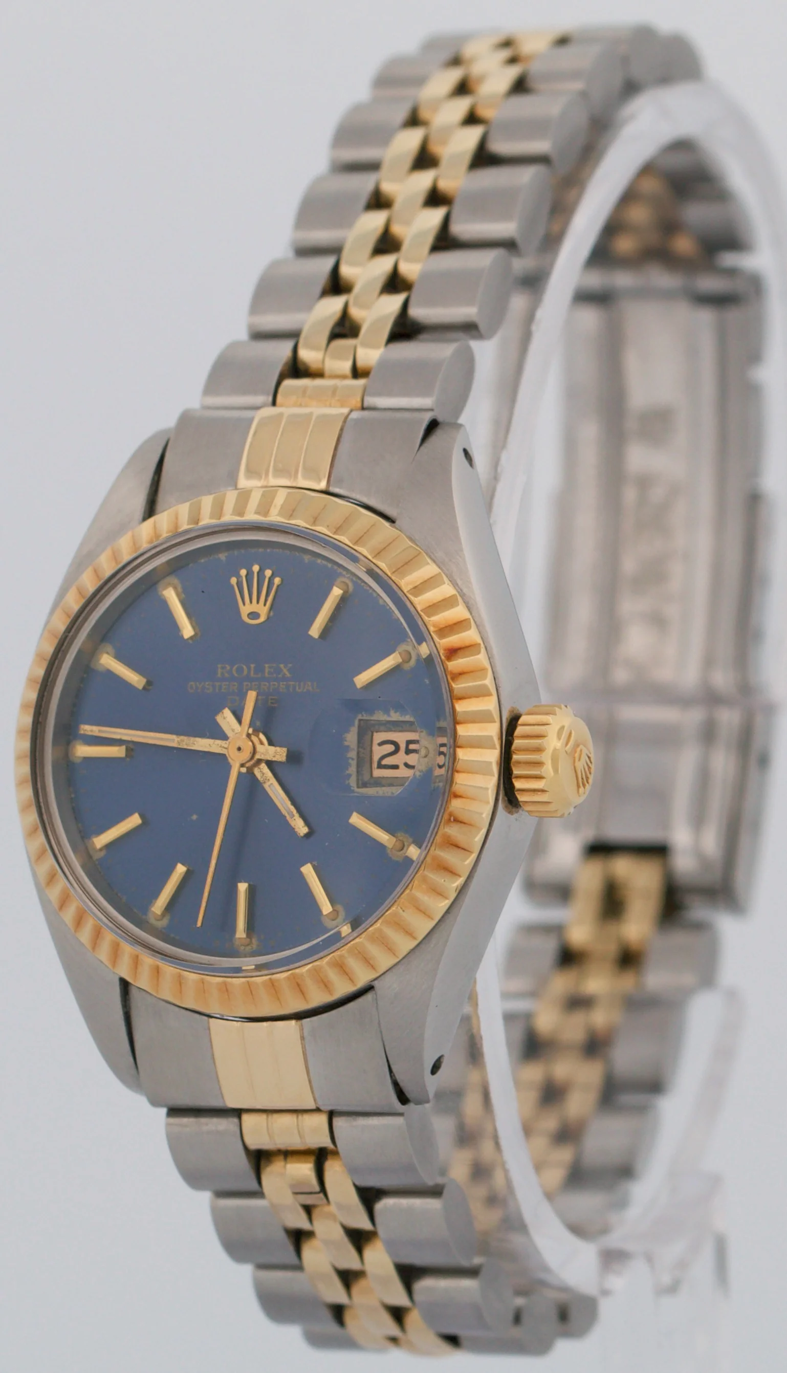 Rolex Date 26mm BLUE 18K Yellow Gold Stainless Steel Fluted JUBILEE 6917 Watch - Image 3