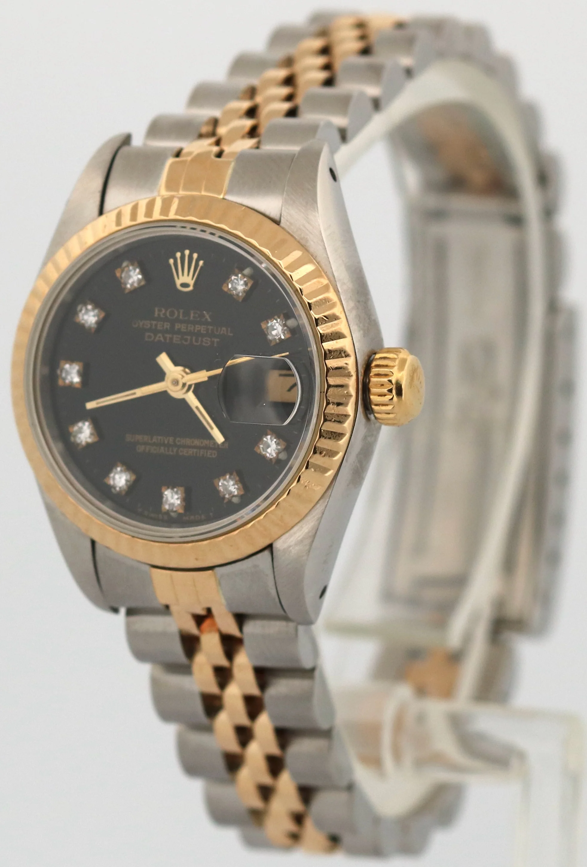 Rolex DateJust 26mm BLACK DIAMOND 18K Yellow Gold Stainless Steel JUBILEE 69173 - Image 3
