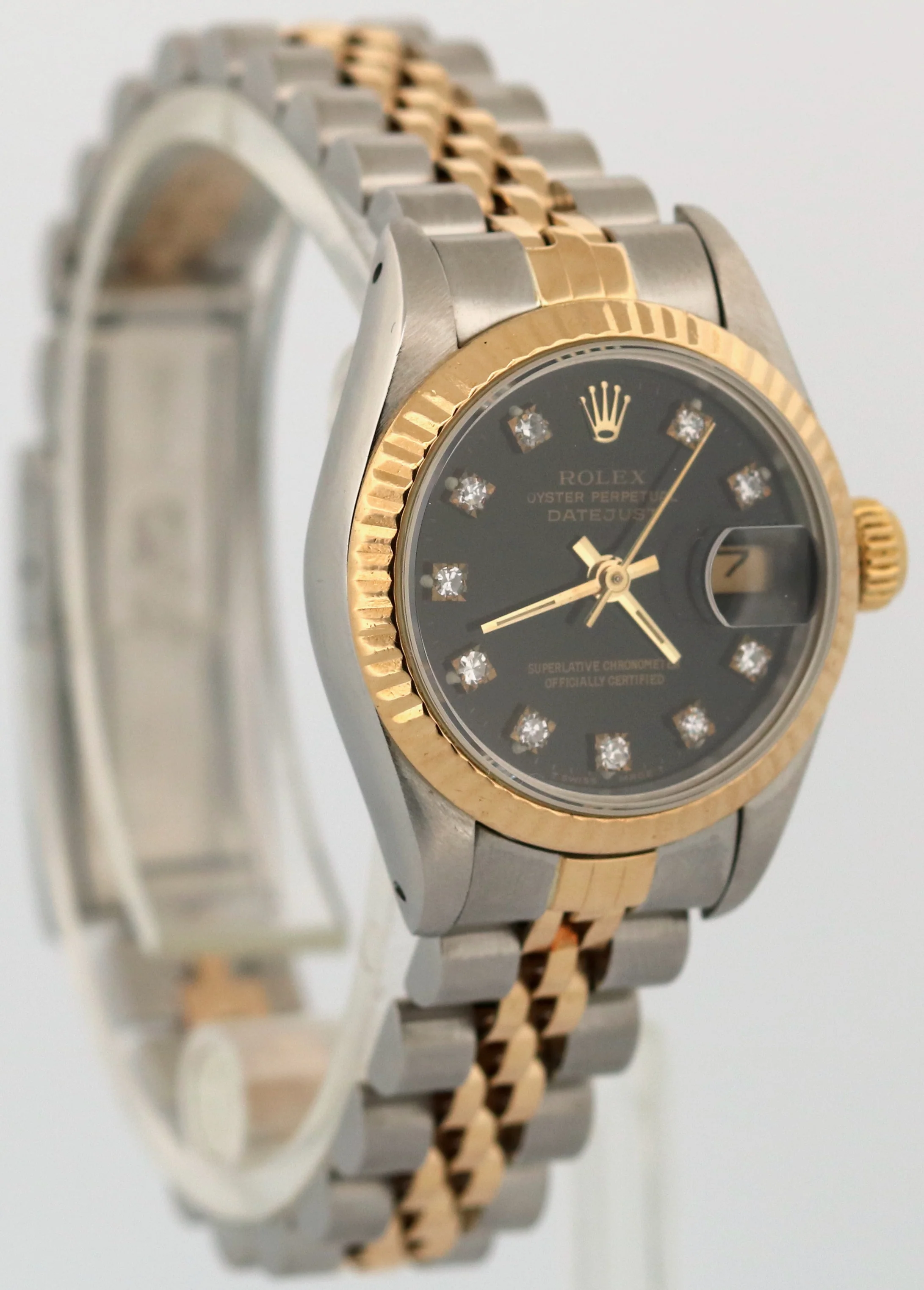 Rolex DateJust 26mm BLACK DIAMOND 18K Yellow Gold Stainless Steel JUBILEE 69173 - Image 4