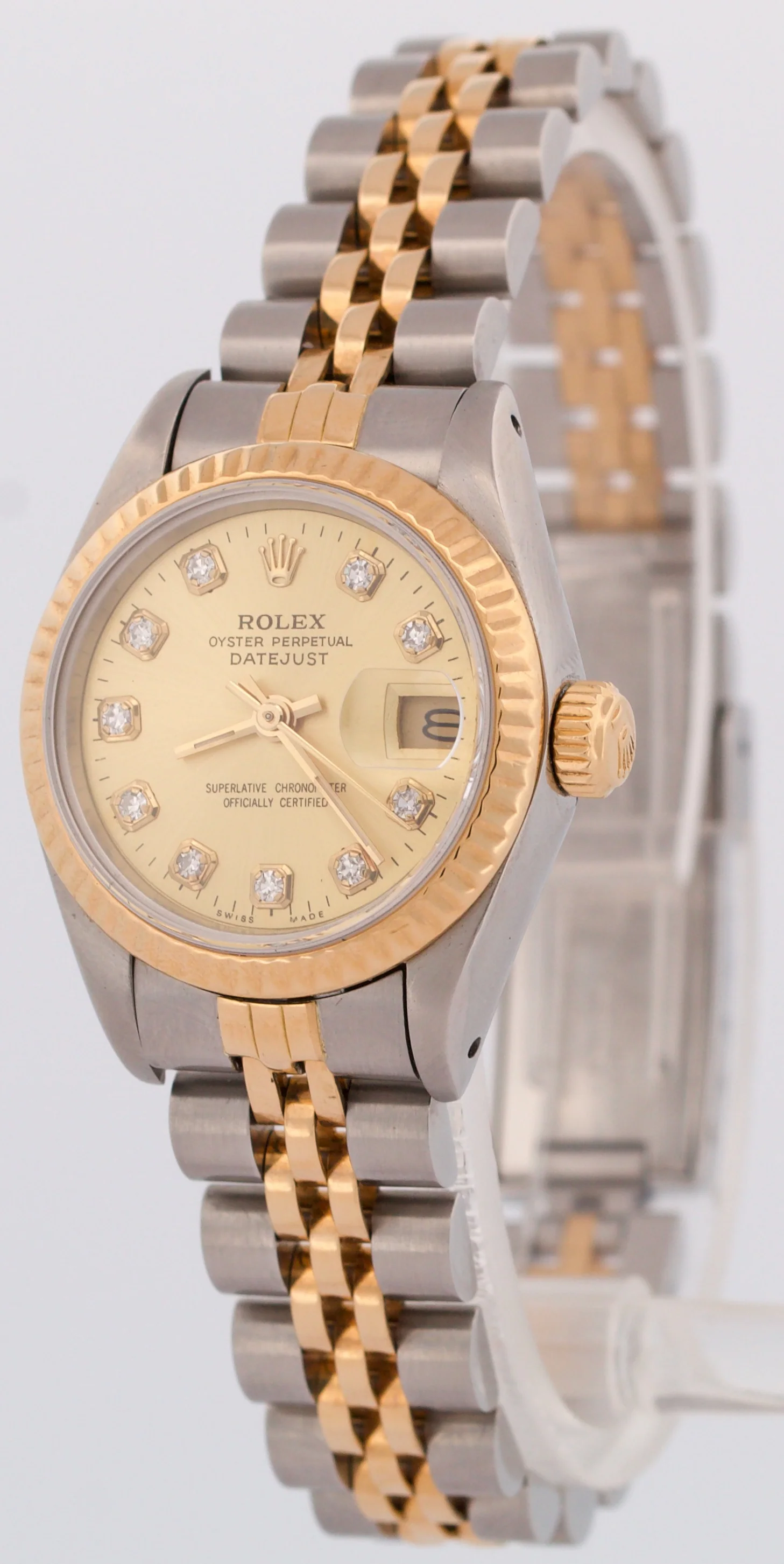 Rolex DateJust 26mm CHAMPAGNE DIAMOND 18K Yellow Gold Steel Fluted JUBILEE 69173 - Image 3
